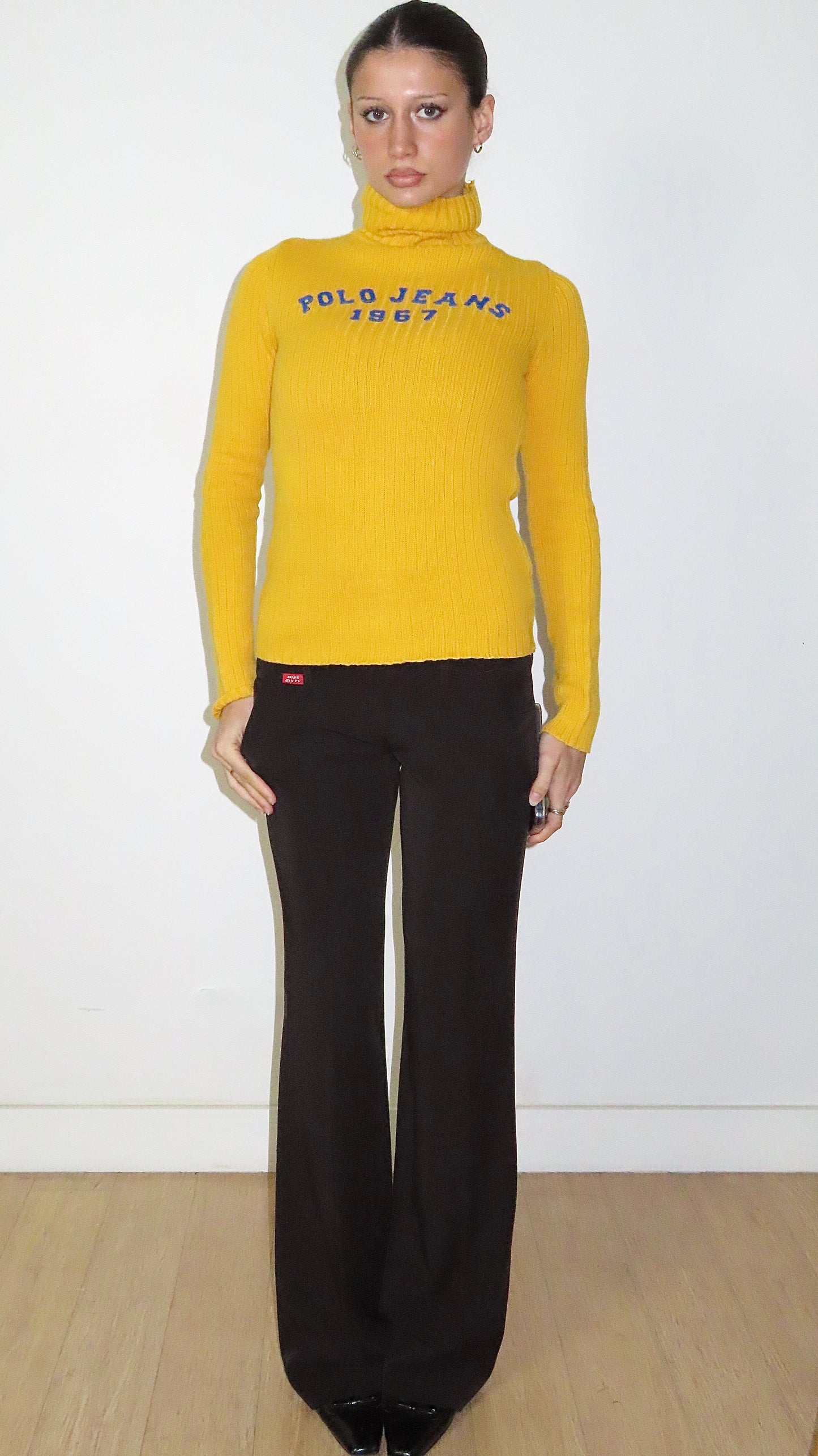 POLO JEANS YELLOW RIBBED TURTLENECK SWEATER /XS