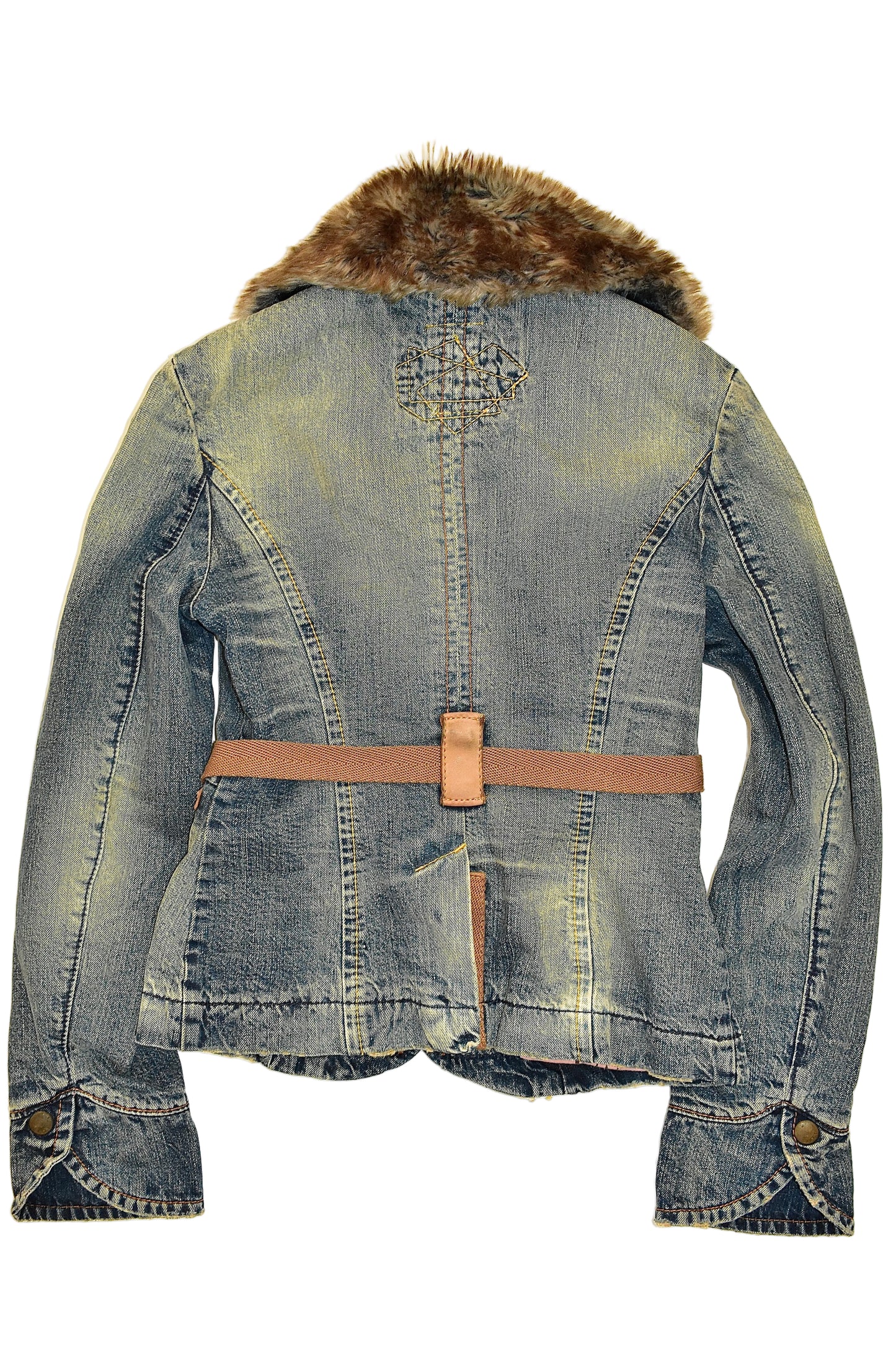 MISS SIXTY DENIM JACKET WITH DETACHABLE FAUX FUR TRIM / SMALL