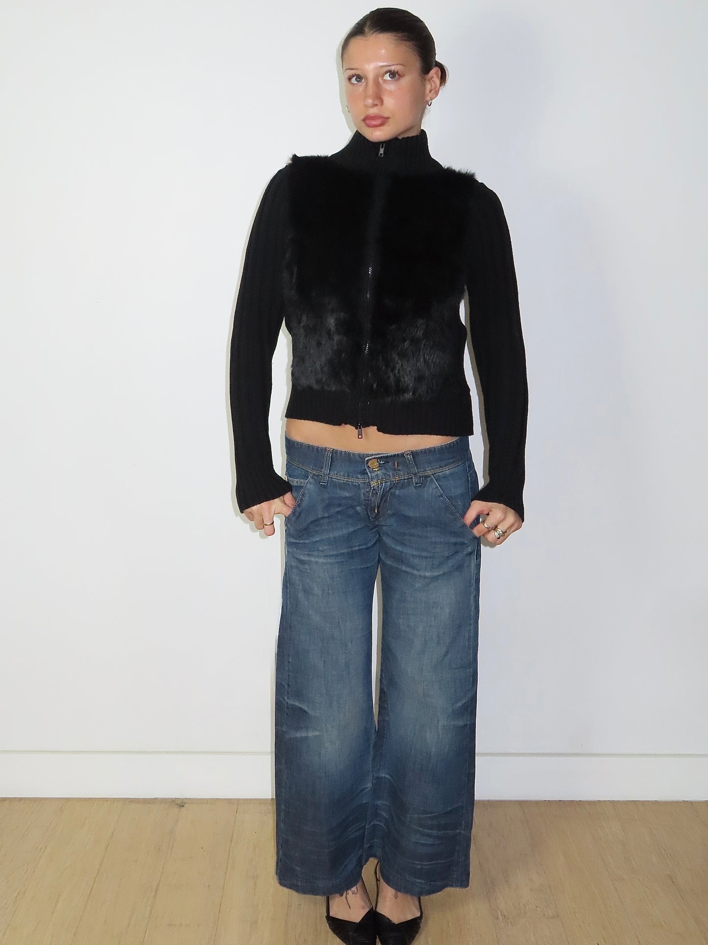 CINEMA CLUB RABBIT FUR RIBBED JACKET / MEDIUM