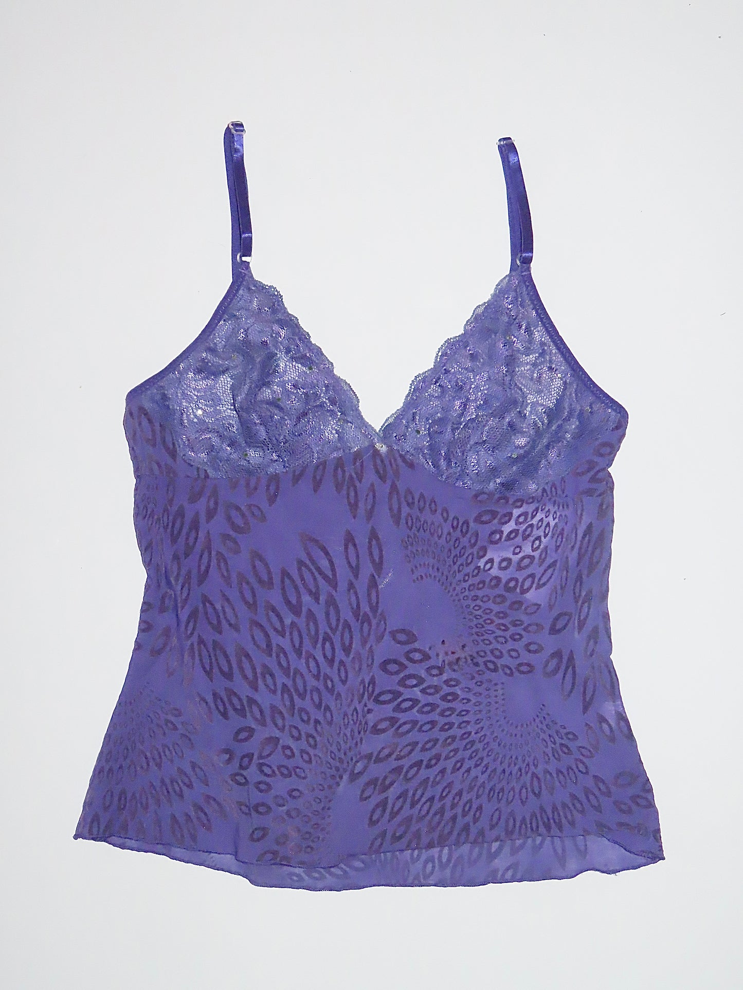 LILAC SHEER SHIMMER CAMI WITH SWIRL MOTIF/ ESTIMATED SMALL