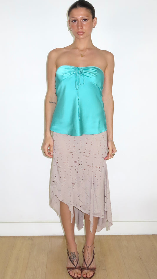 TICCI TONETTO SILK STRAPLESS RUCHED CAMISOLE / S
