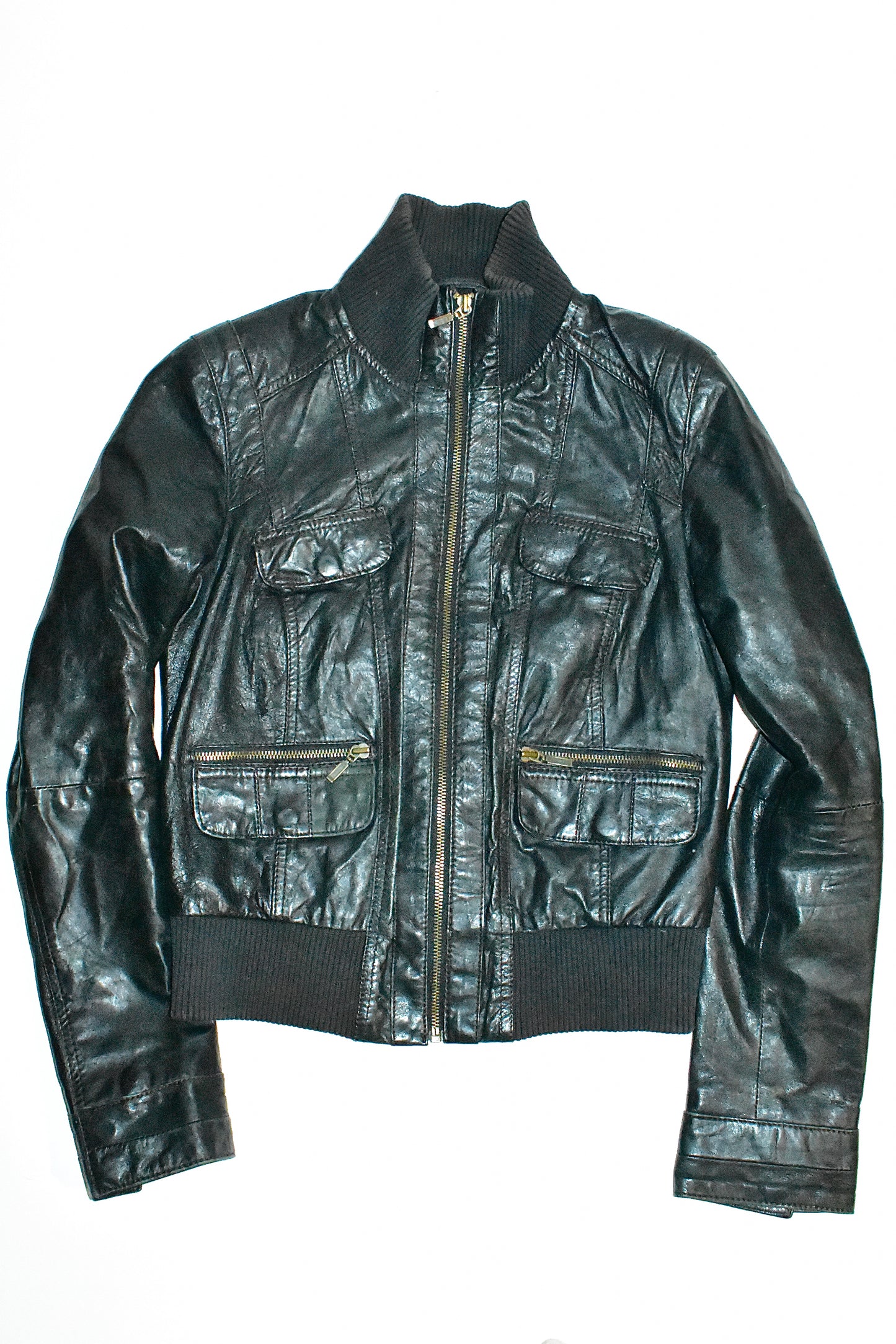 TRF BLACK LEATHER BOMBER JACKET / EURO MEDIUM