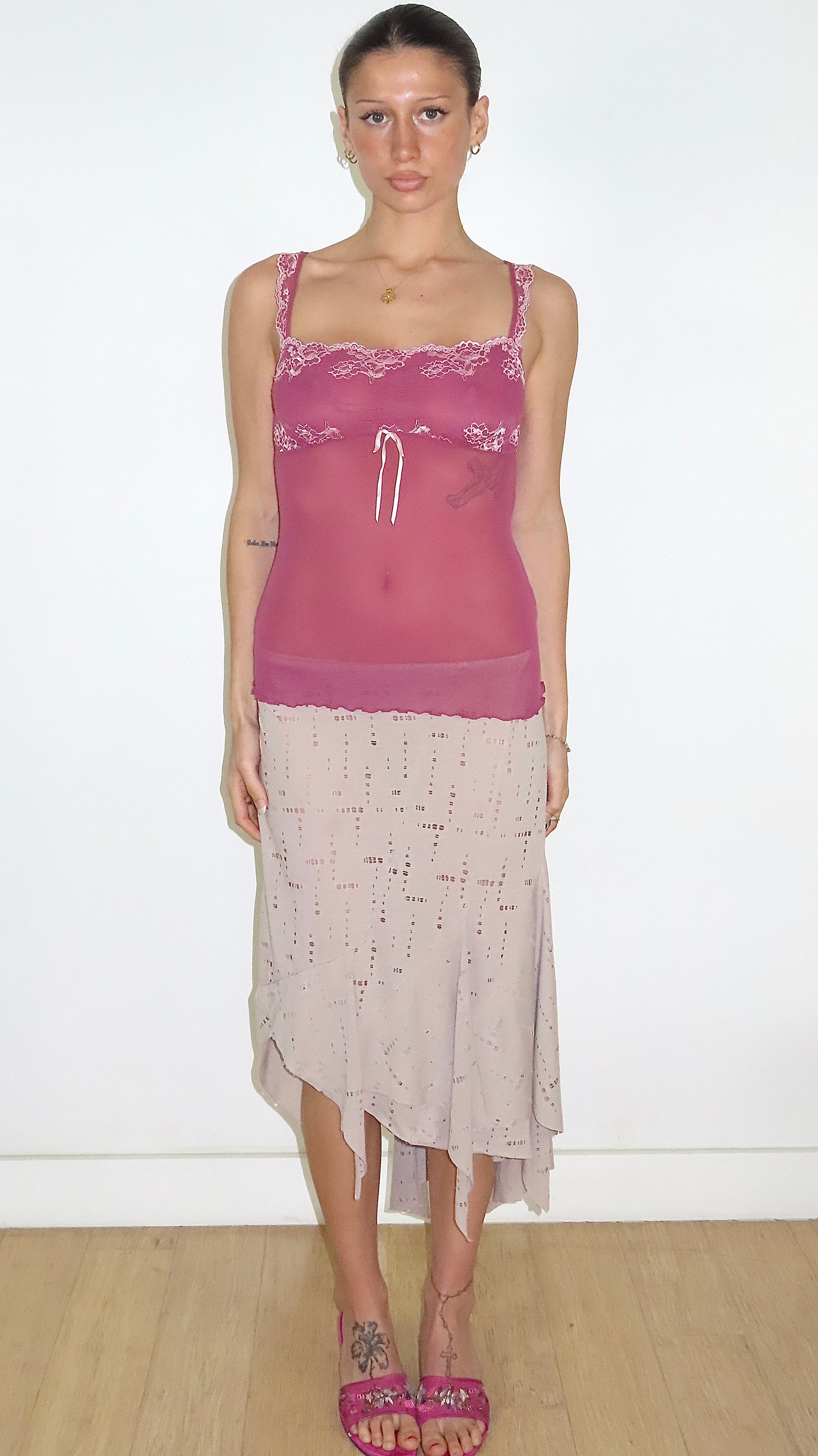 GILLIGAN O'MALLEY INTIMATES MULBERRY SHEER LACE TRIM CAMISOLE / S