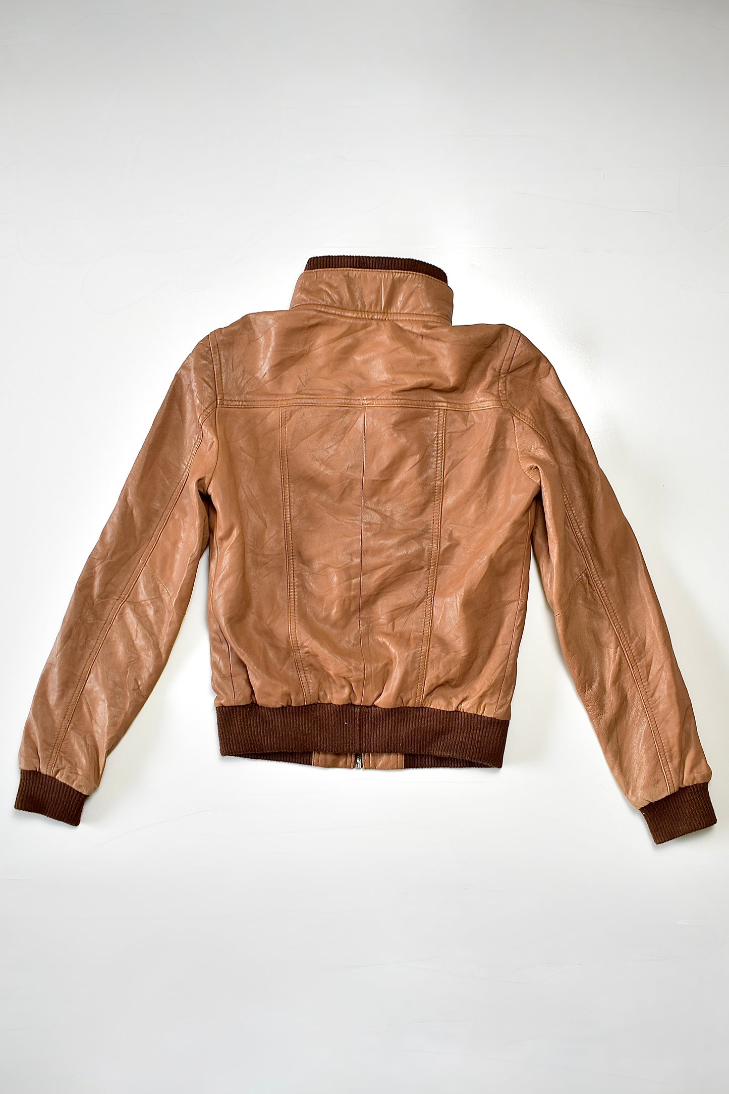 ETAM LEATHER MOTO JACKET WITH RIBBED TRIM / UK 8