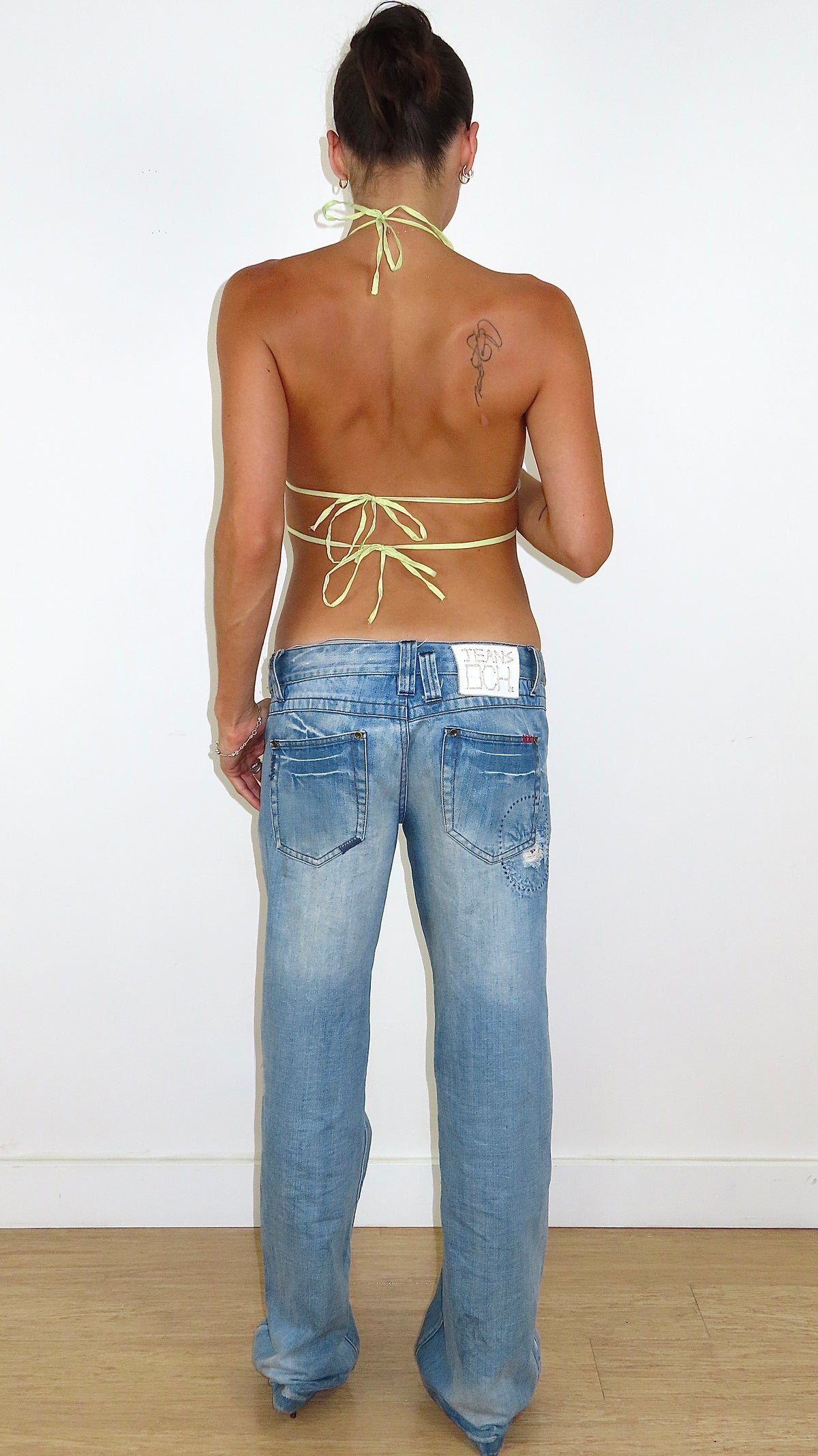 HAND BEADED HALTER/ LIME