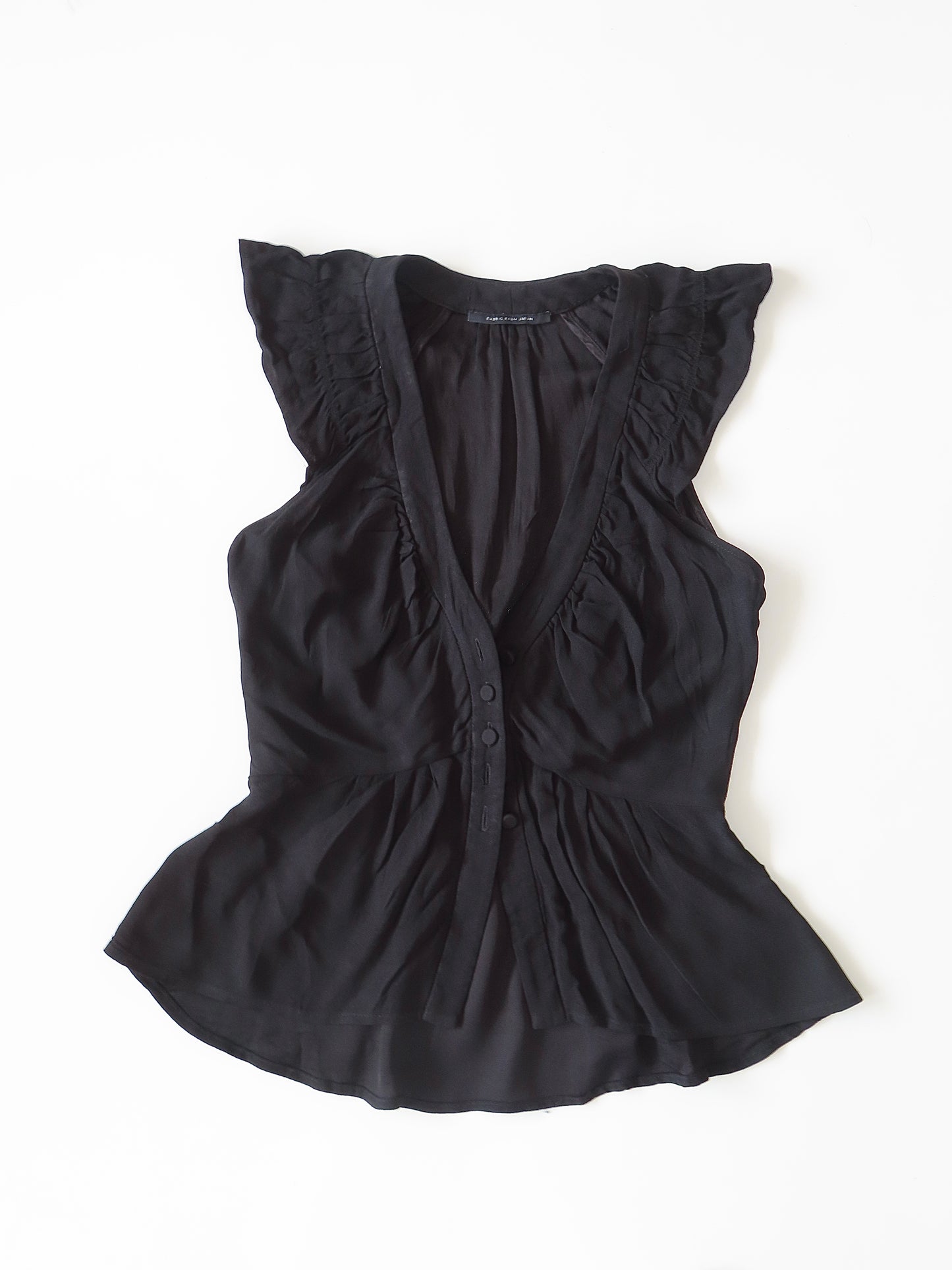 00S CUE PLEATED FRILL BUTTON BLOUSE / XSMALL (EST.)