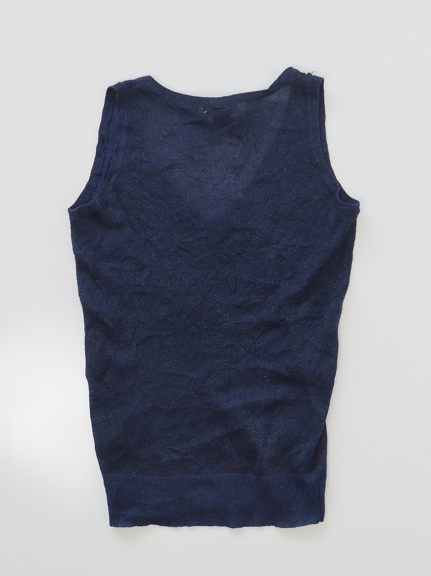 LE CHATEAU NAVY V NECK BEADED TANK WITH BUTTERFLY MOTIF / XS