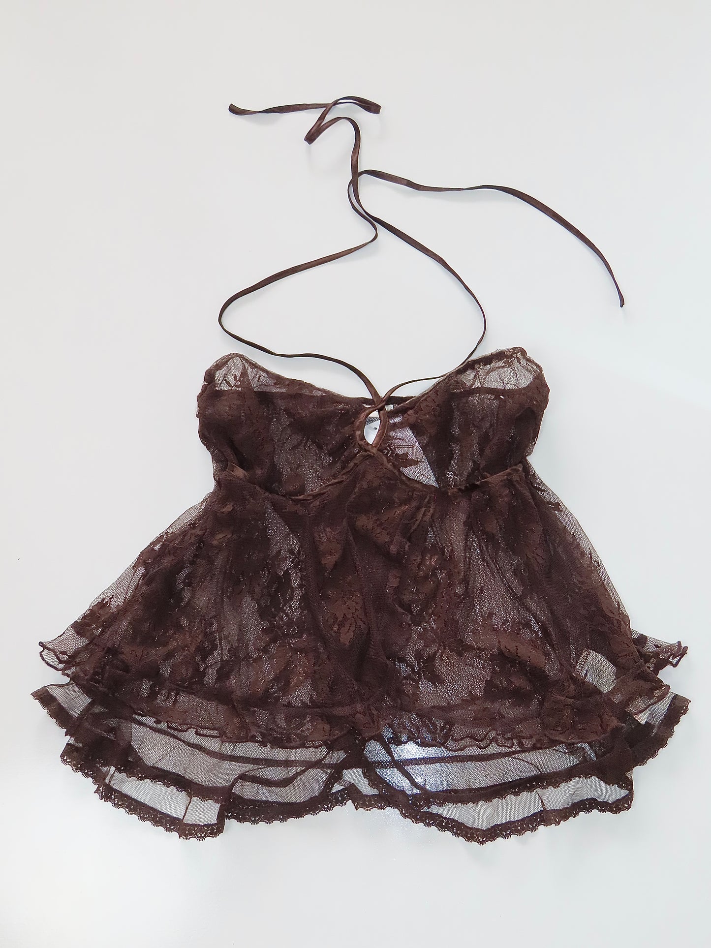 YAMAYAY CHOCOLATE LAYERED LACE HALTER TOP / IT. MEDIUM
