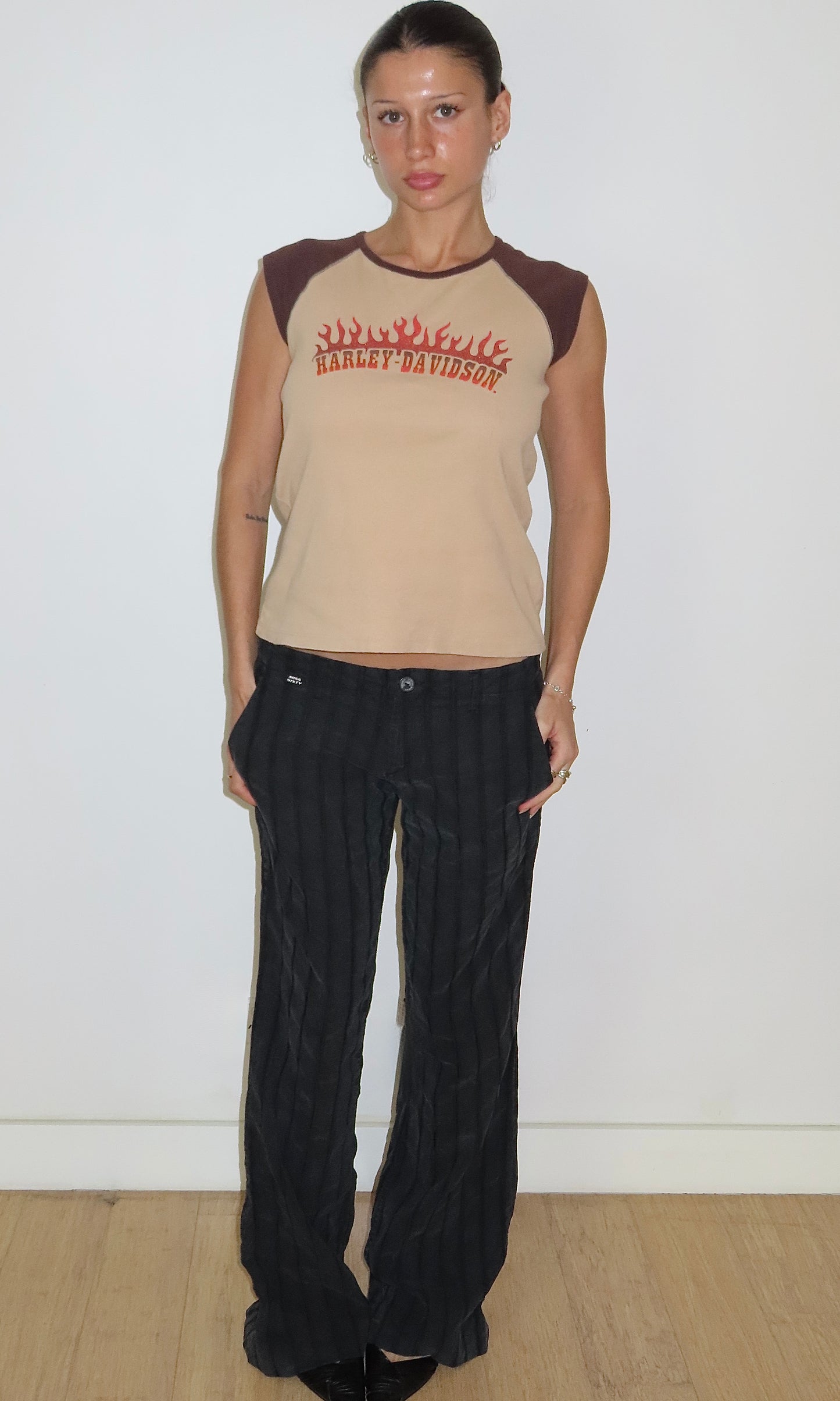 HARLEY DAVIDSON FLAME GLITTER CAP SLEEVE TANK / LARGE