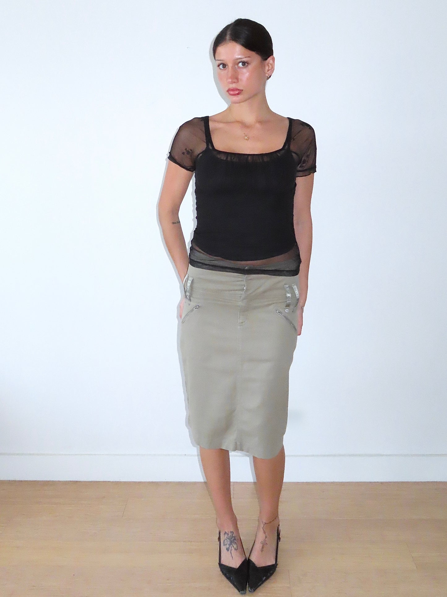 CALVIN KLEIN KHAKI MIDI SKIRT/ SZ 16