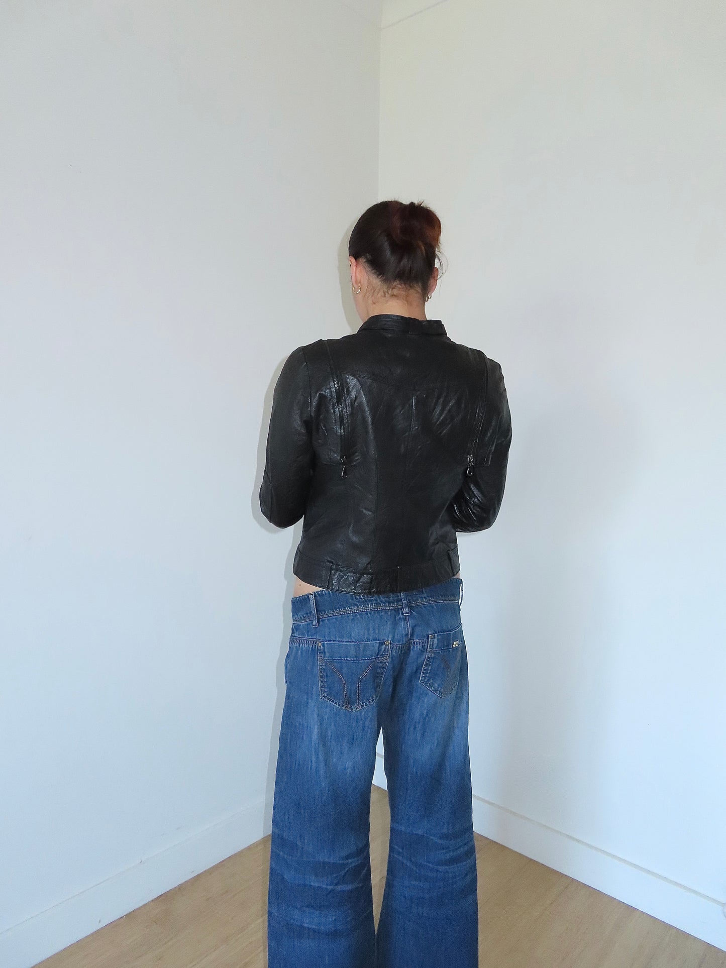 DKNY LEATHER MOTO JACKET / SMALL