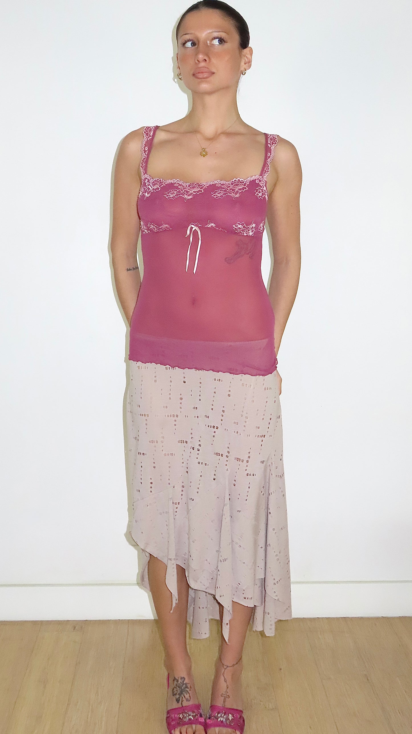 GILLIGAN O'MALLEY INTIMATES MULBERRY SHEER LACE TRIM CAMISOLE / S