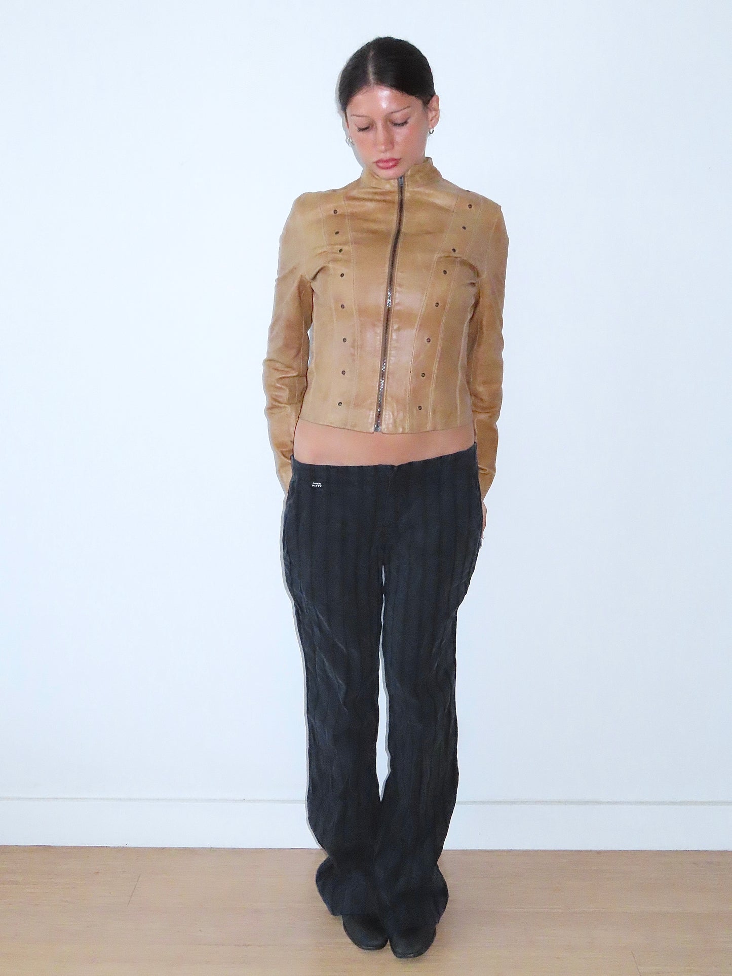 VERA PELLE STUDDED PU LEATHER JACKET / EST. SMALL