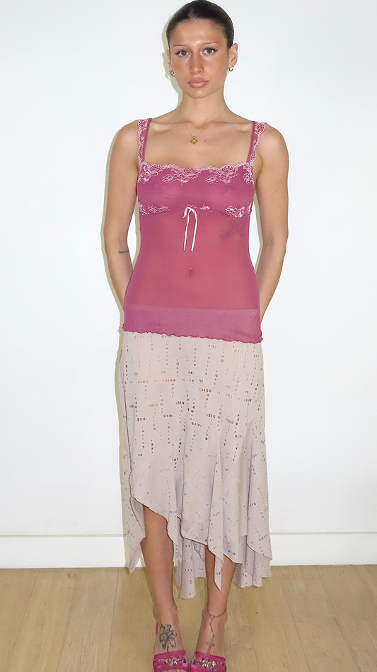 GILLIGAN O'MALLEY INTIMATES MULBERRY SHEER LACE TRIM CAMISOLE / S