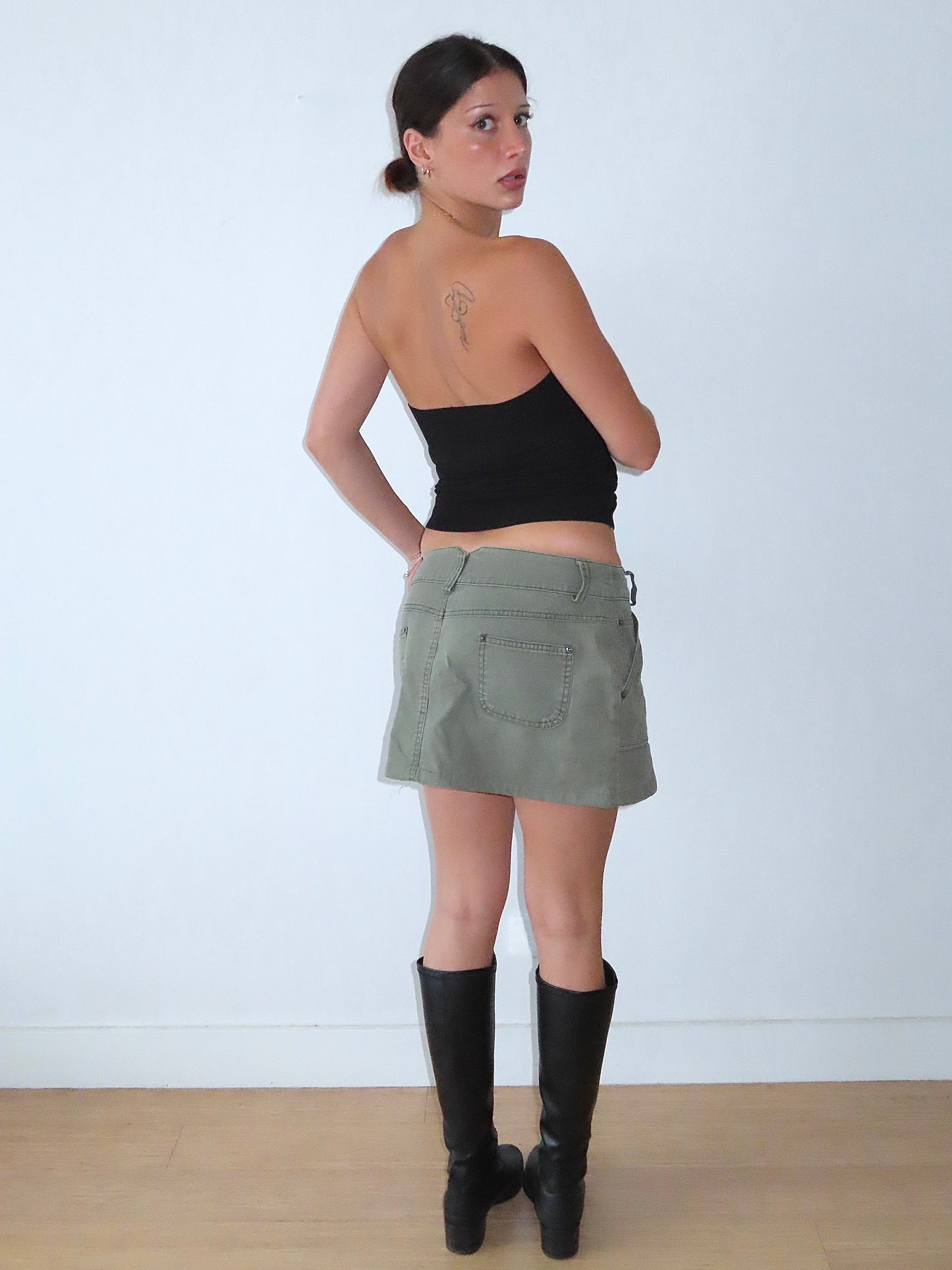 REALITY KHAKI DENIM UTILITY MINI SKIRT / 38