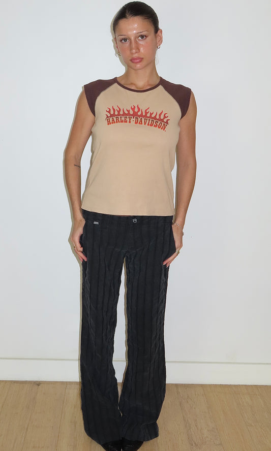 HARLEY DAVIDSON FLAME GLITTER CAP SLEEVE TANK / LARGE