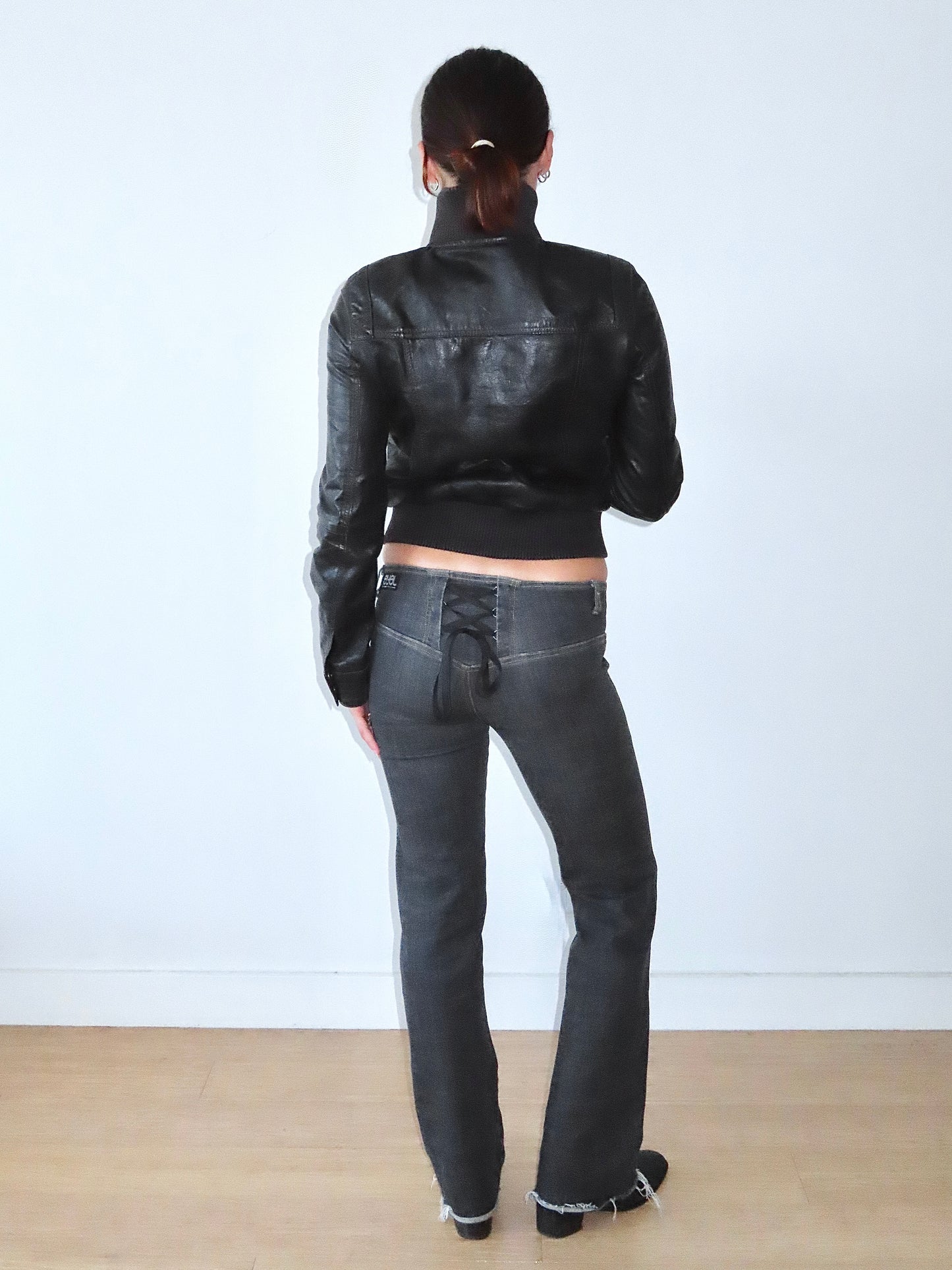 TRF BLACK LEATHER BOMBER JACKET / EURO MEDIUM