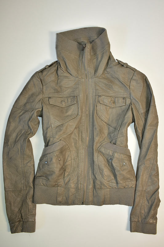 BERNARDS GREY PU LEATHER BOMBER JACKET / UK MEDIUM
