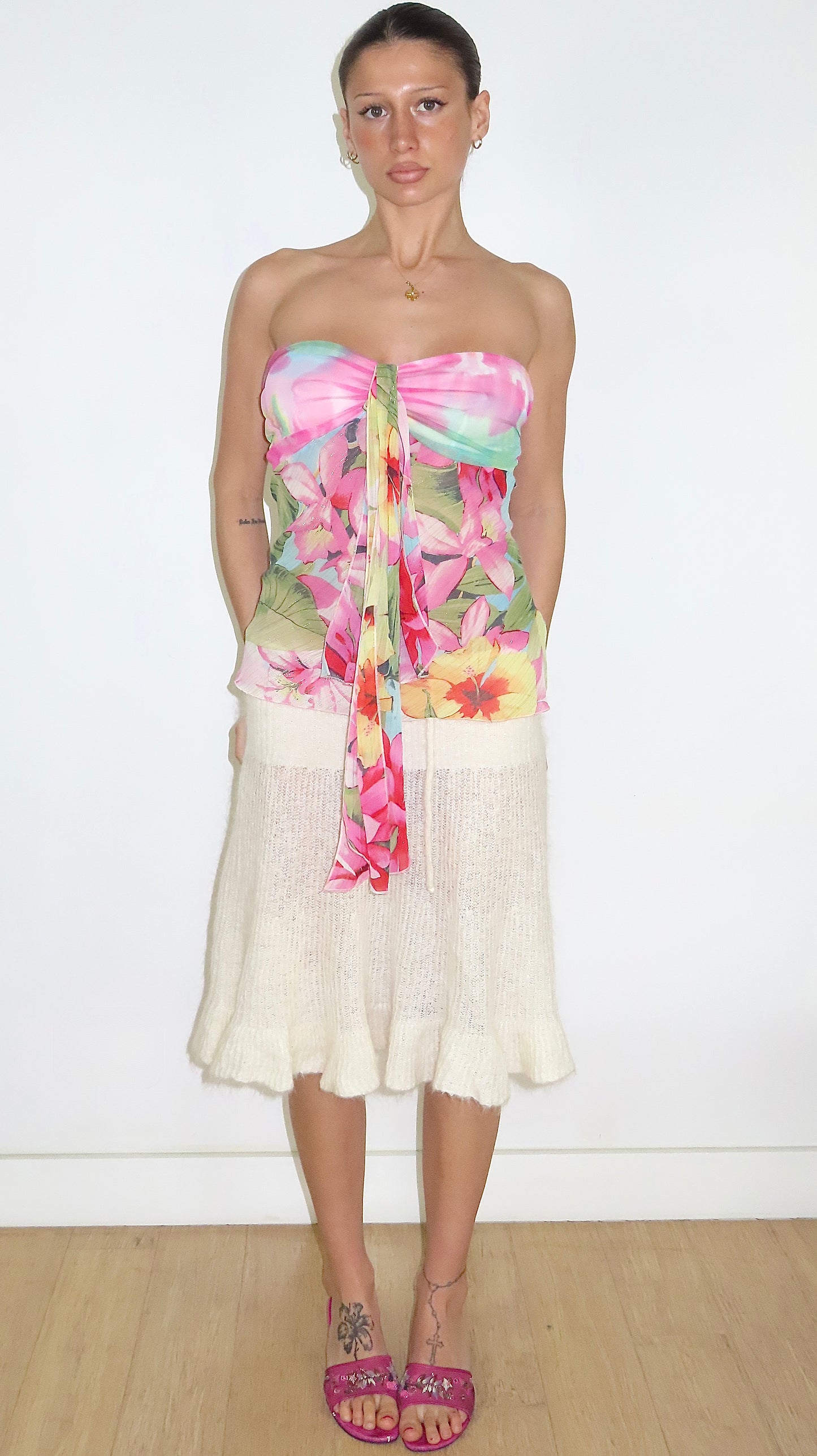 MORGAN DE TOI FLORAL HISBISCUS TIE HALTER / EST. S