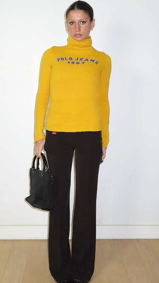 POLO JEANS YELLOW RIBBED TURTLENECK SWEATER /XS