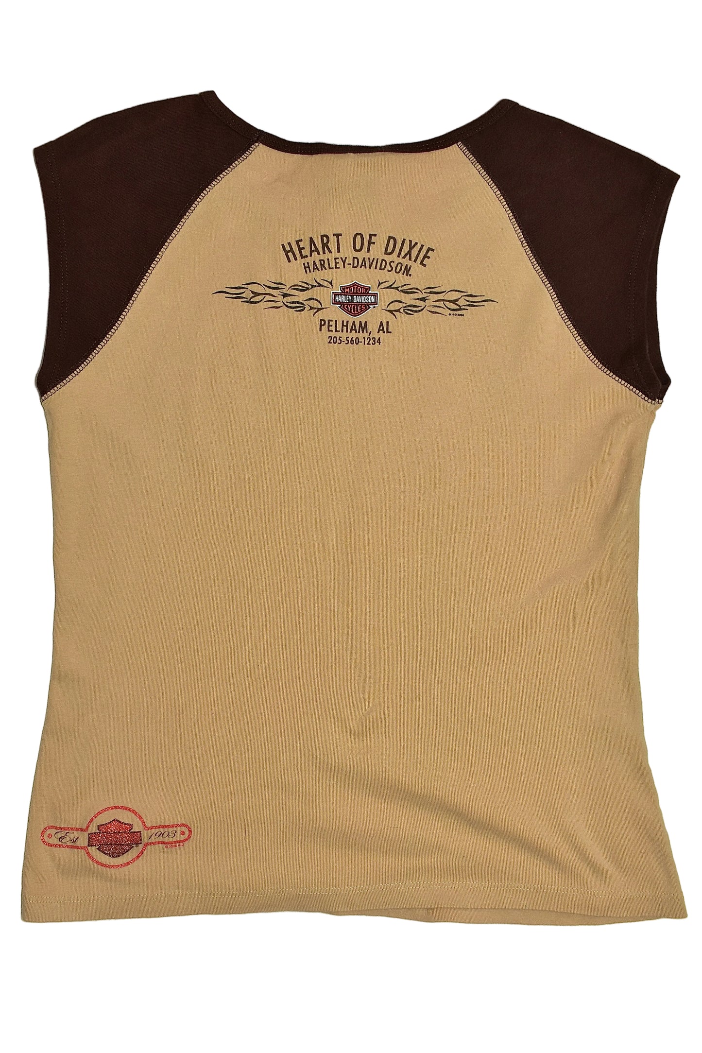 HARLEY DAVIDSON FLAME GLITTER CAP SLEEVE TANK / LARGE