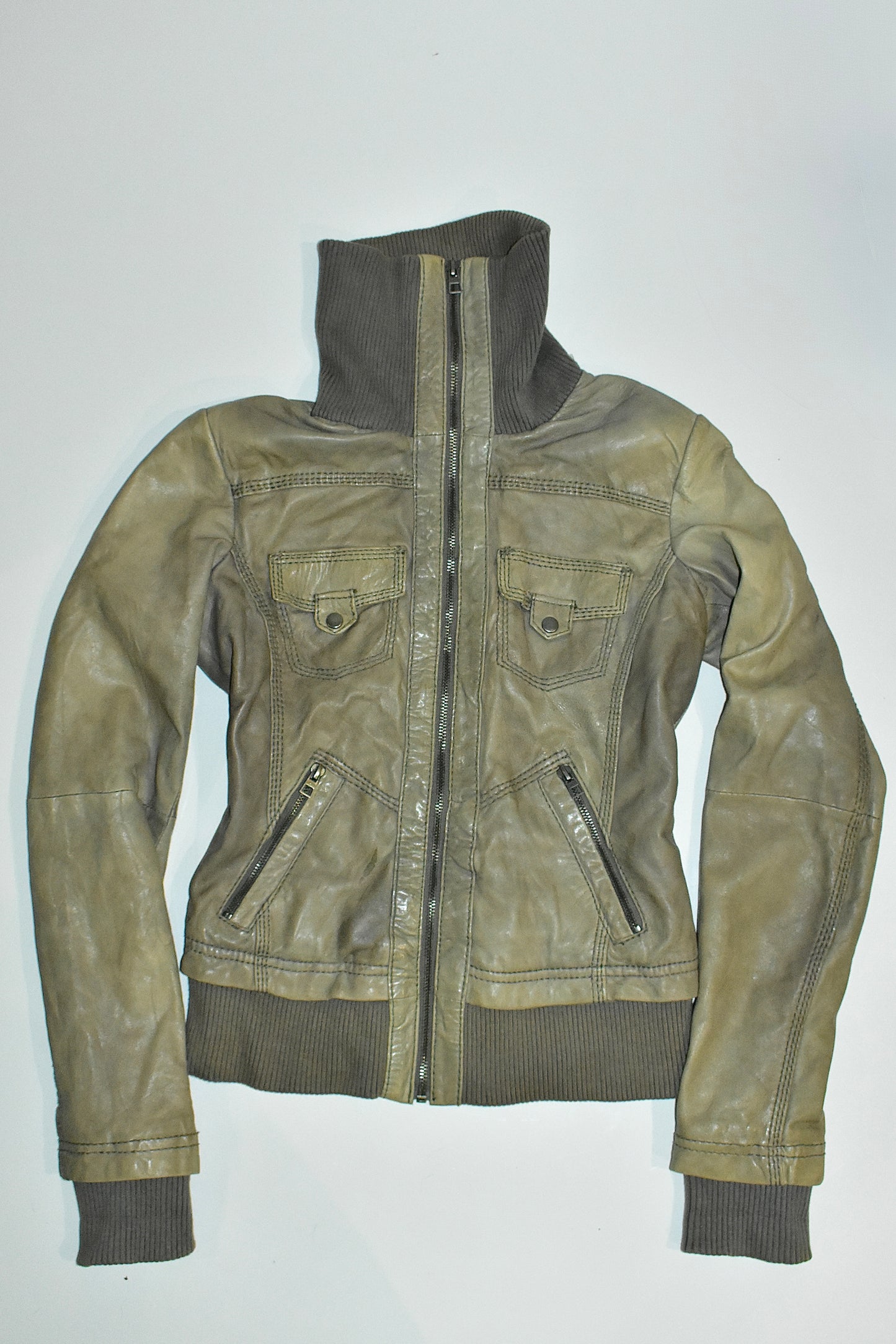 BERSHKA TAUPE LEATHER JACKET / SMALL