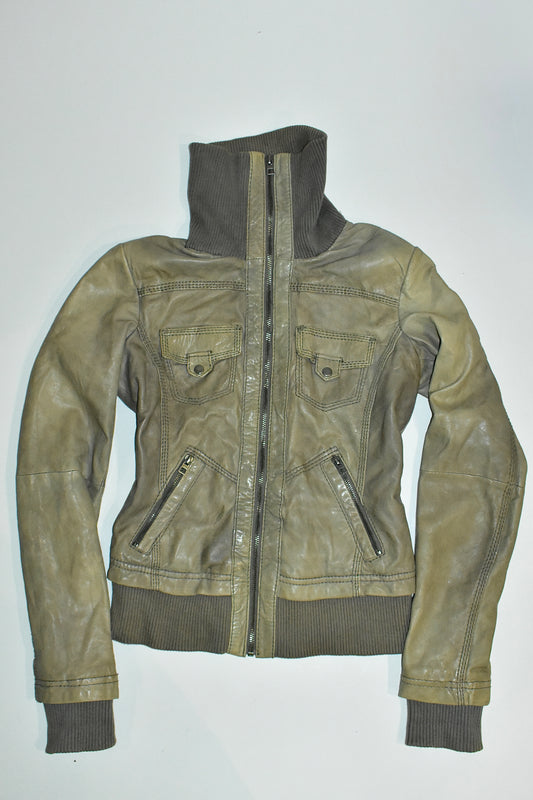 BERSHKA TAUPE LEATHER JACKET / SMALL