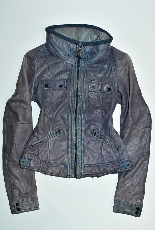 VINTAGE BERSHKA LAVENDER LEATHER JACKET / MEDIUM