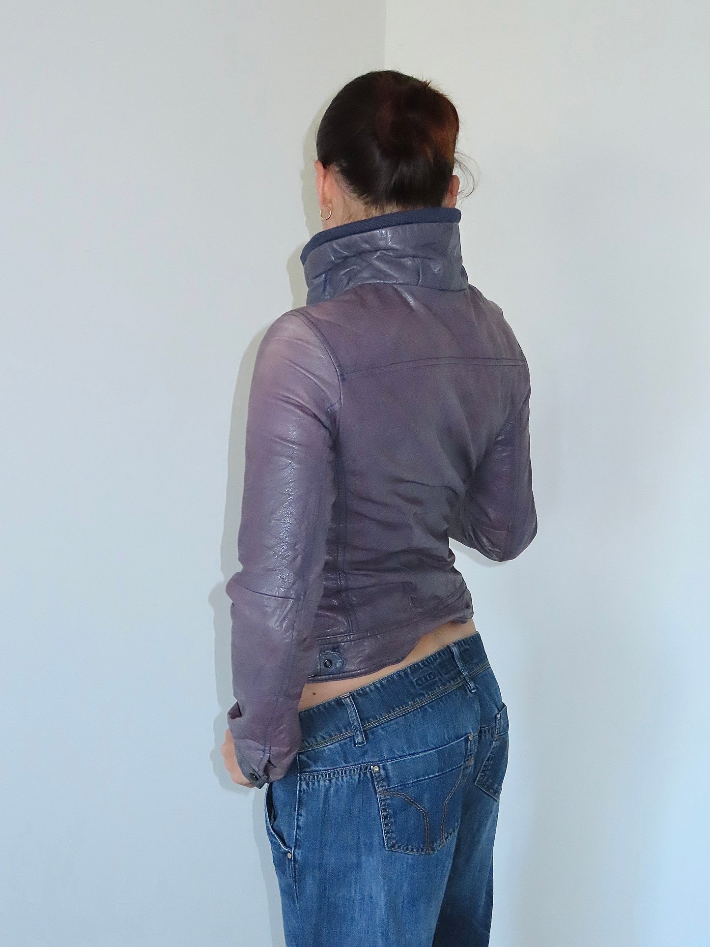 VINTAGE BERSHKA LAVENDER LEATHER JACKET / MEDIUM