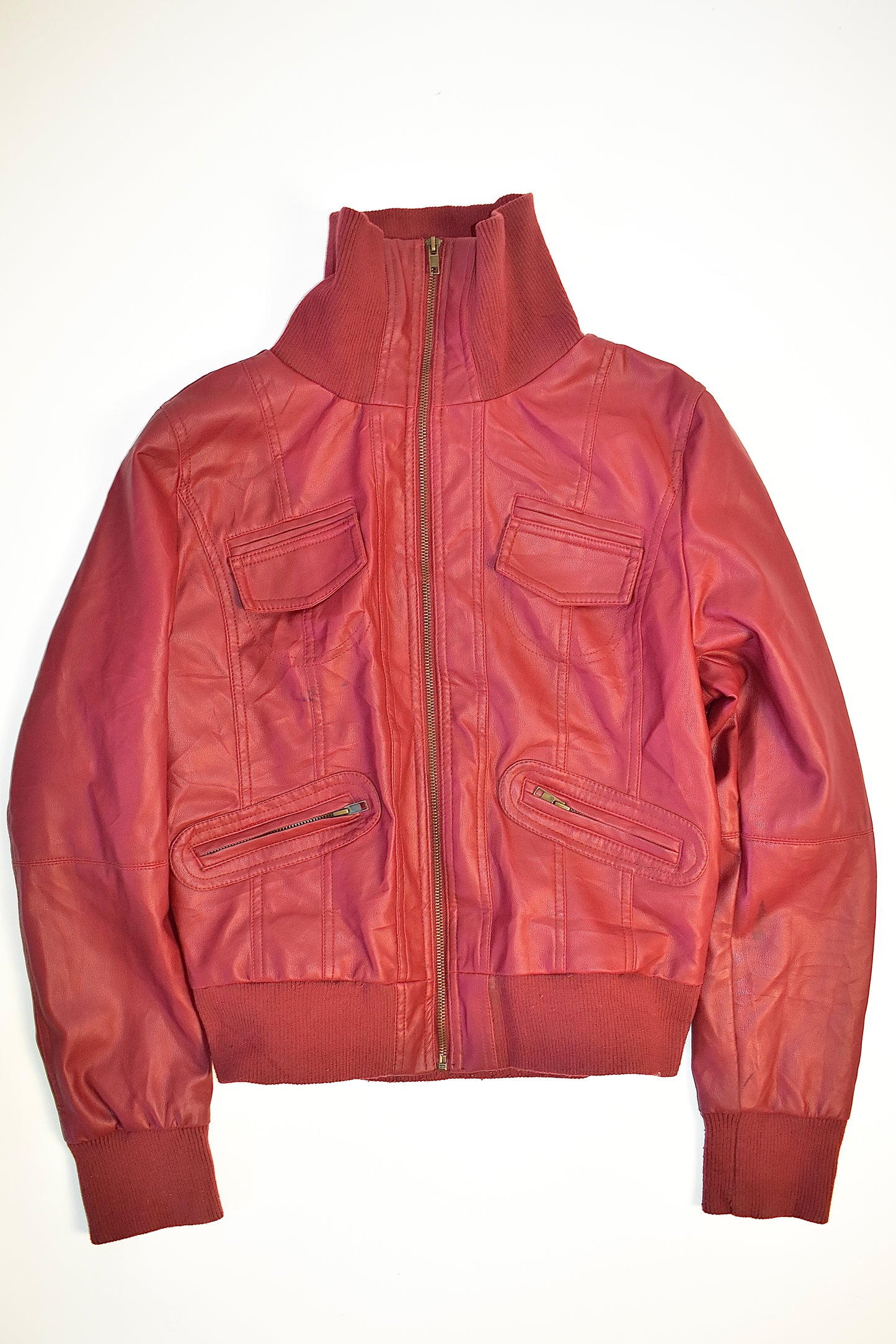 ZENANA OUTFITTERS CHERRY RED PU LEATHER MOTO JACKET / LARGE