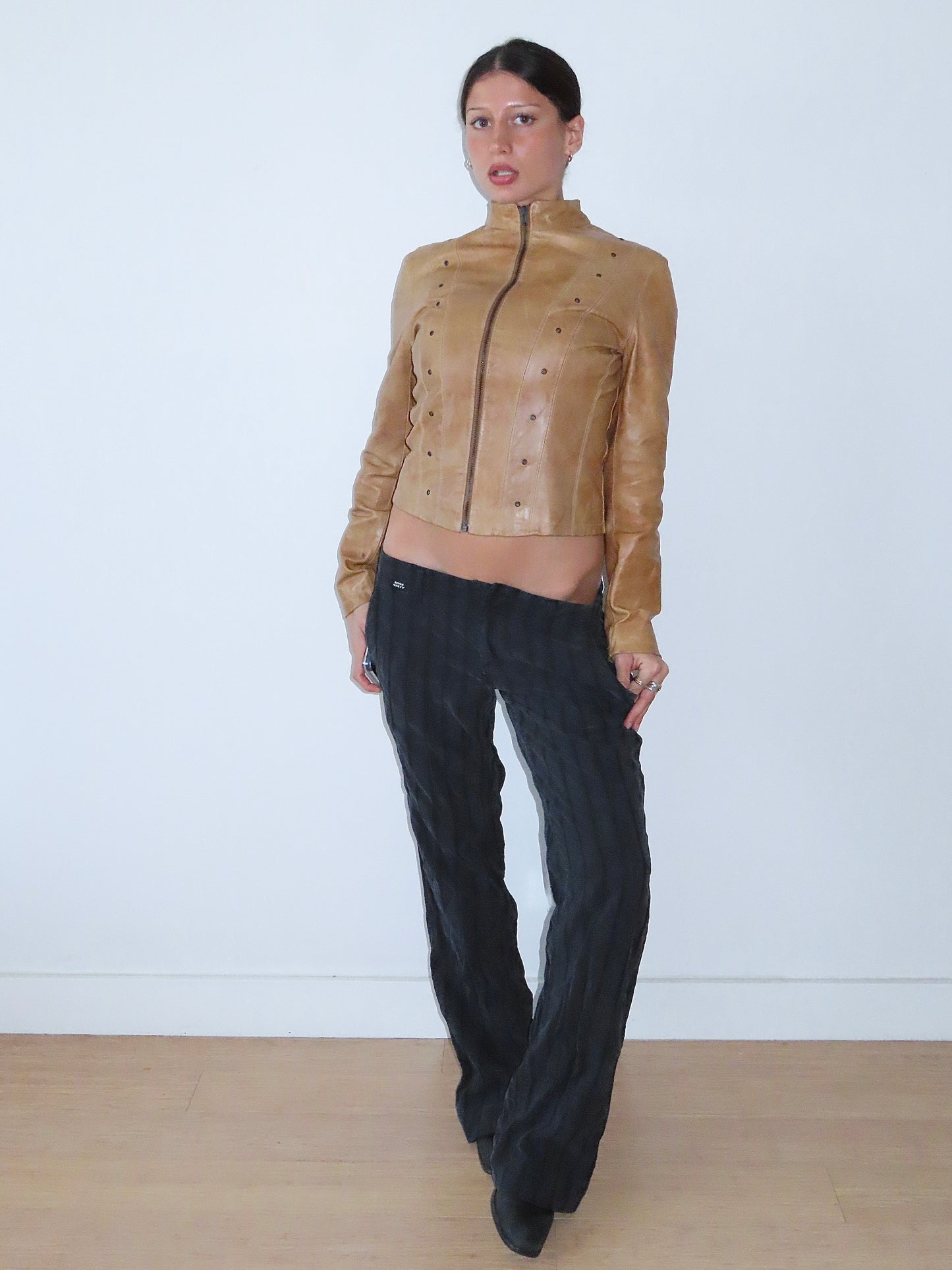 VERA PELLE STUDDED PU LEATHER JACKET / EST. SMALL