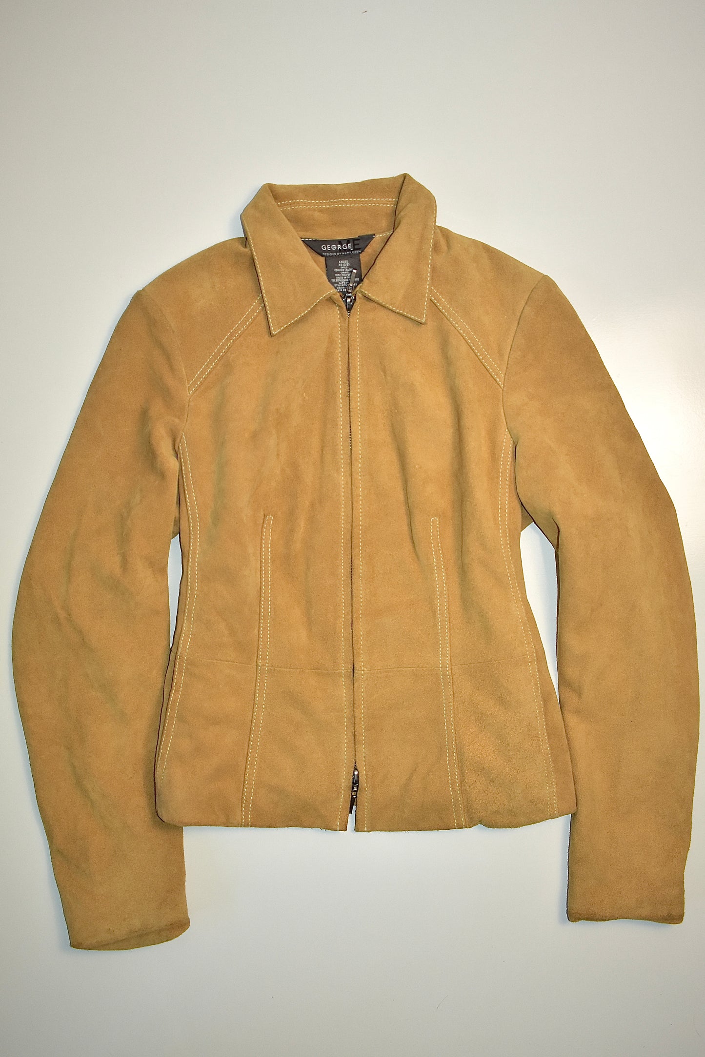 GEORGE ME BY MARK EISEN TAN SUEDE FITTED JACKET / XS