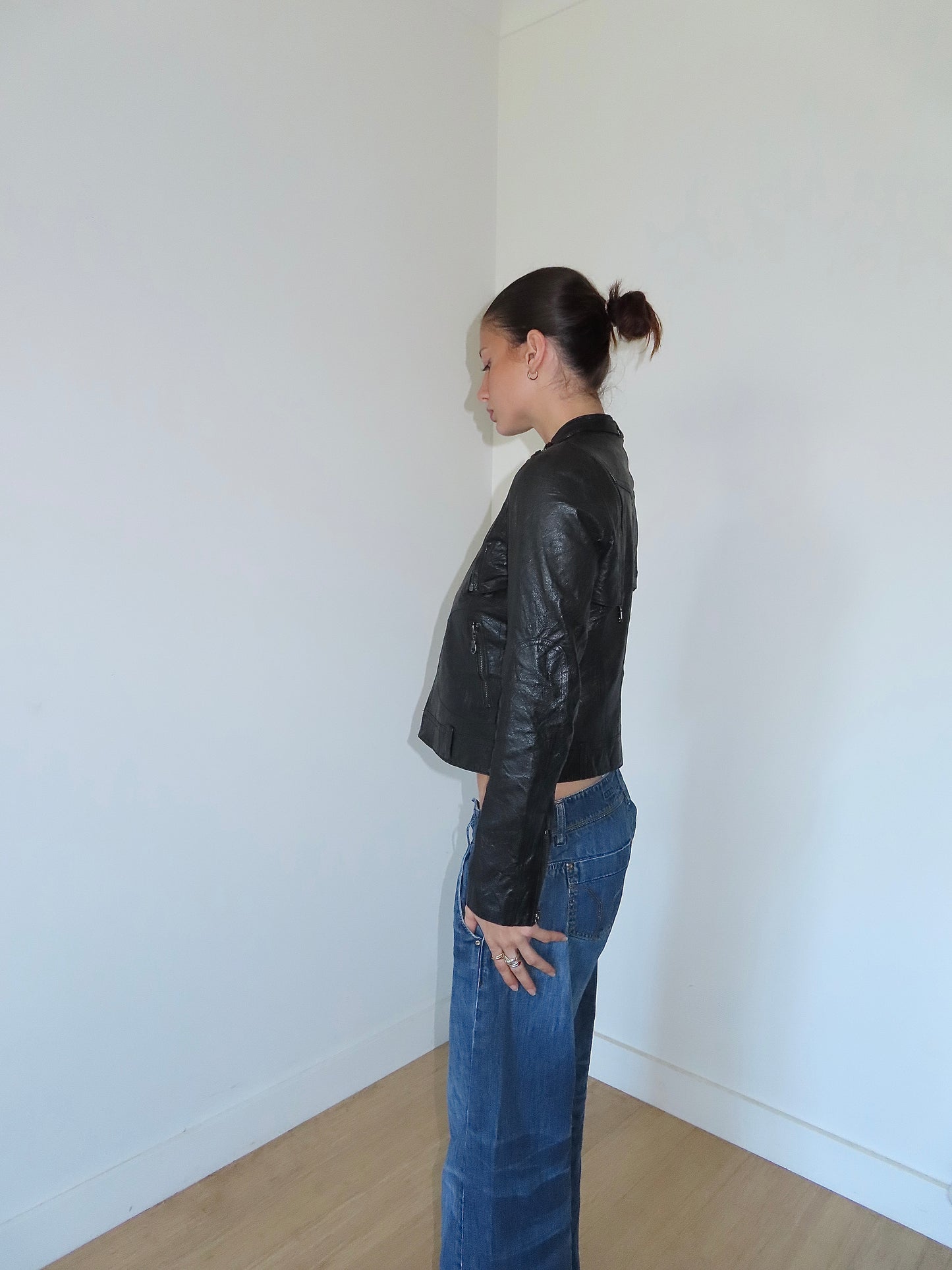 DKNY LEATHER MOTO JACKET / SMALL