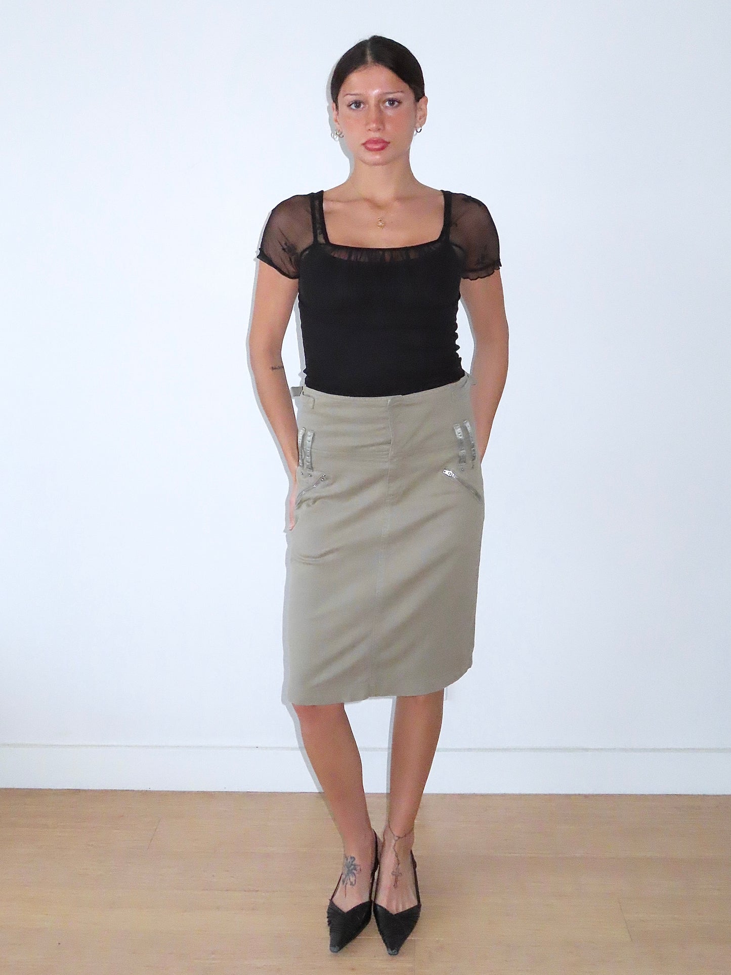 CALVIN KLEIN KHAKI MIDI SKIRT/ SZ 16