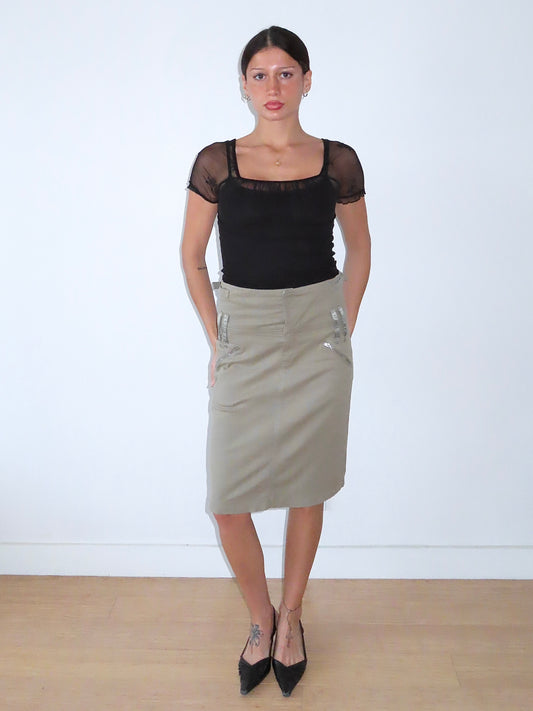 CALVIN KLEIN KHAKI MIDI SKIRT/ SZ 16