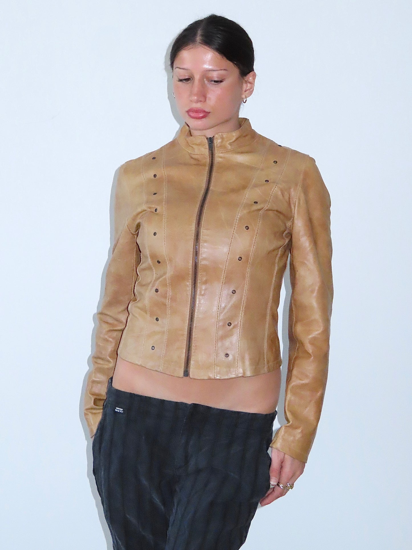 VERA PELLE STUDDED PU LEATHER JACKET / EST. SMALL