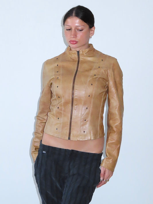 VERA PELLE STUDDED PU LEATHER JACKET / EST. SMALL