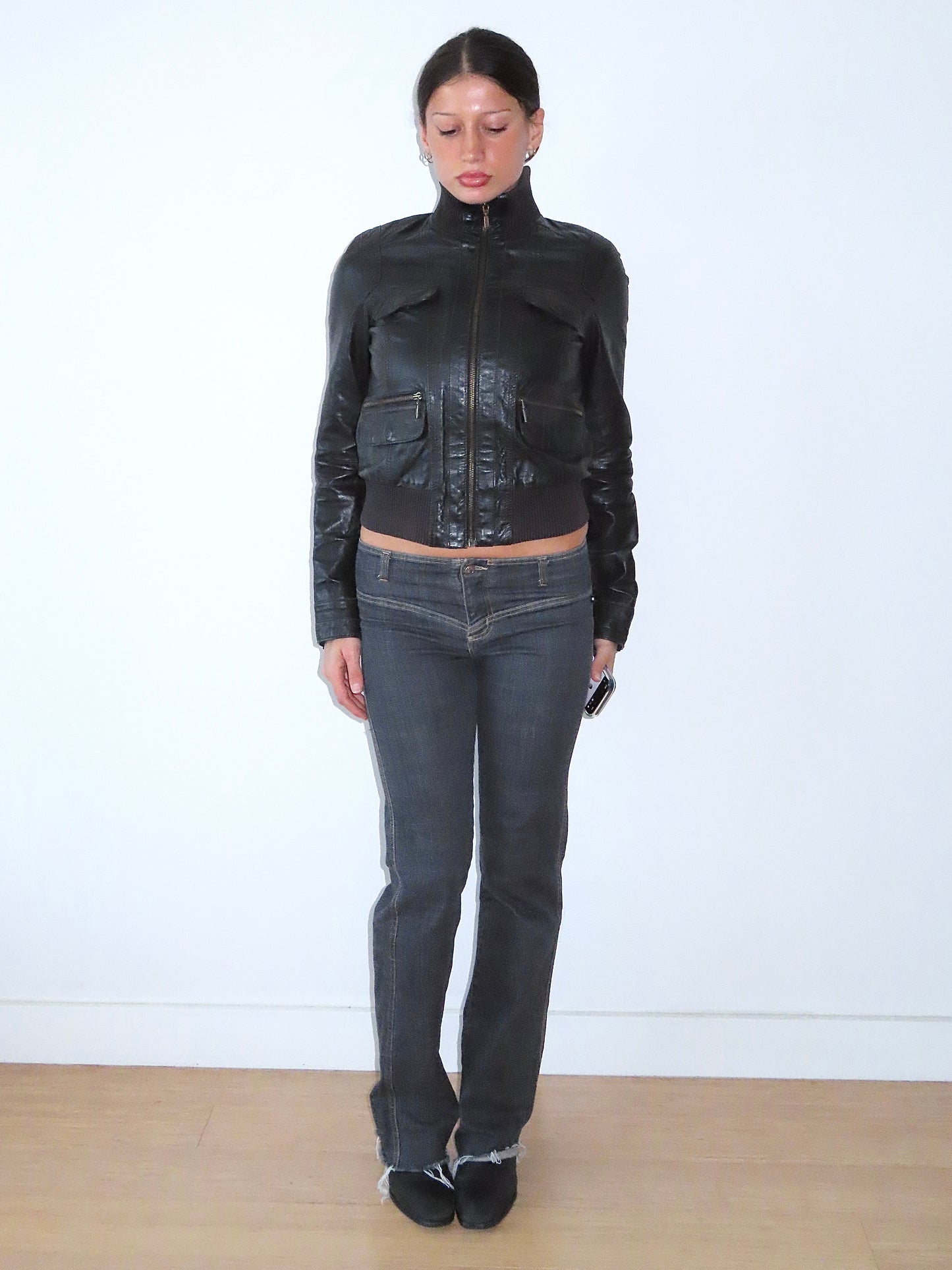 TRF BLACK LEATHER BOMBER JACKET / EURO MEDIUM