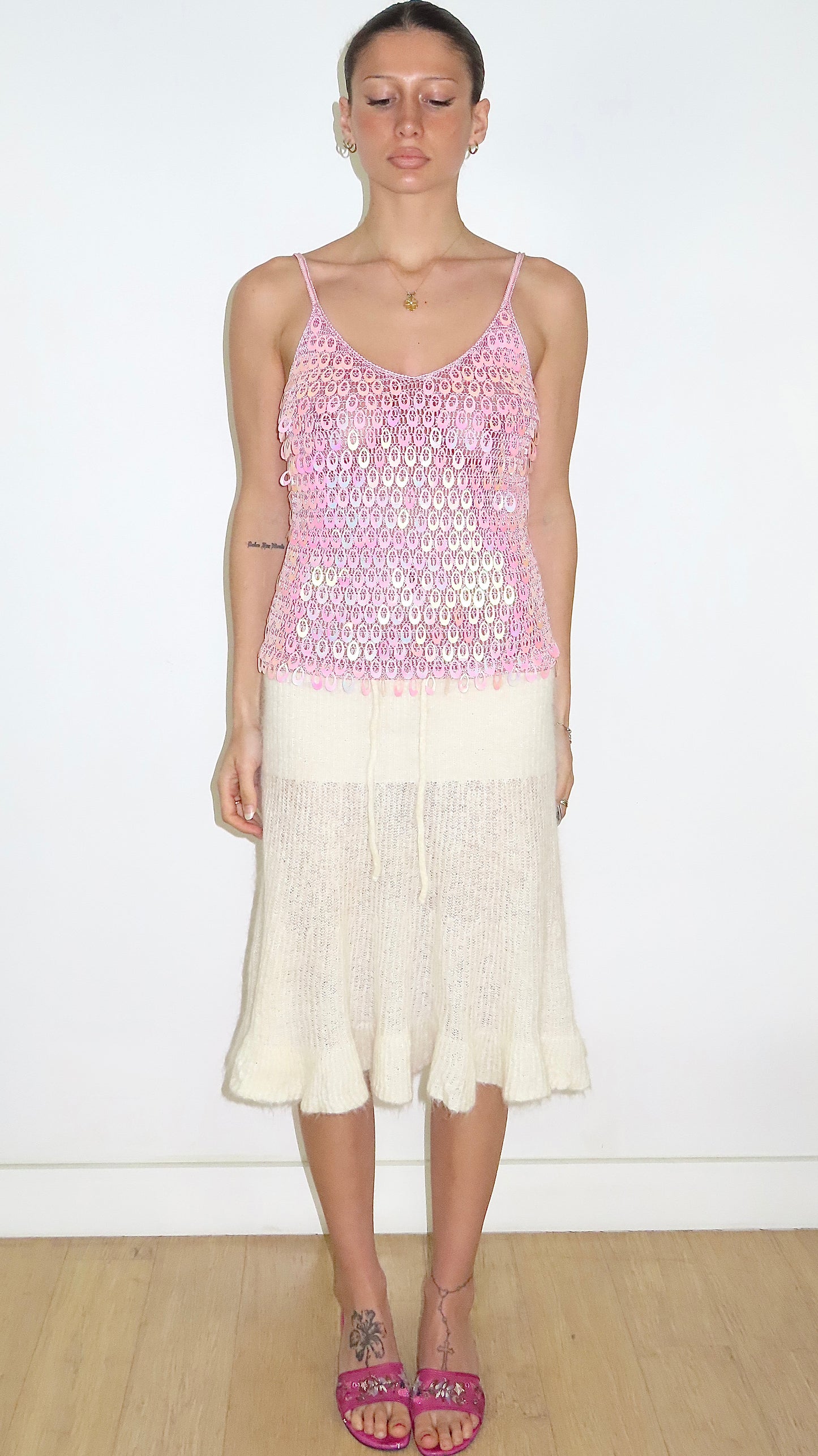 KNIT CROCHET SEQUIN CAMISOLE / EST. S