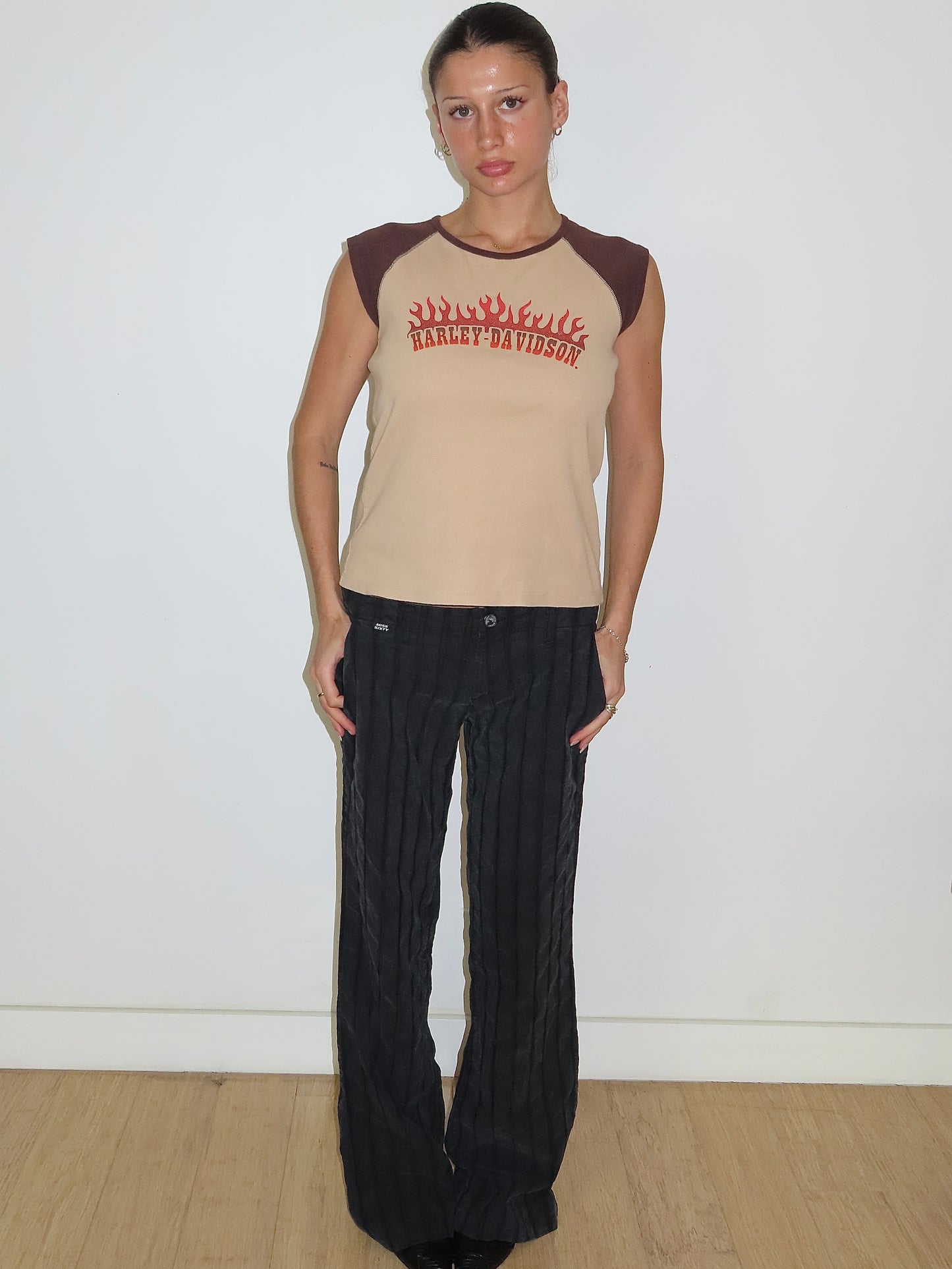 HARLEY DAVIDSON FLAME GLITTER CAP SLEEVE TANK / LARGE