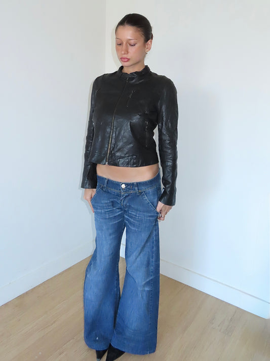 DKNY LEATHER MOTO JACKET / SMALL