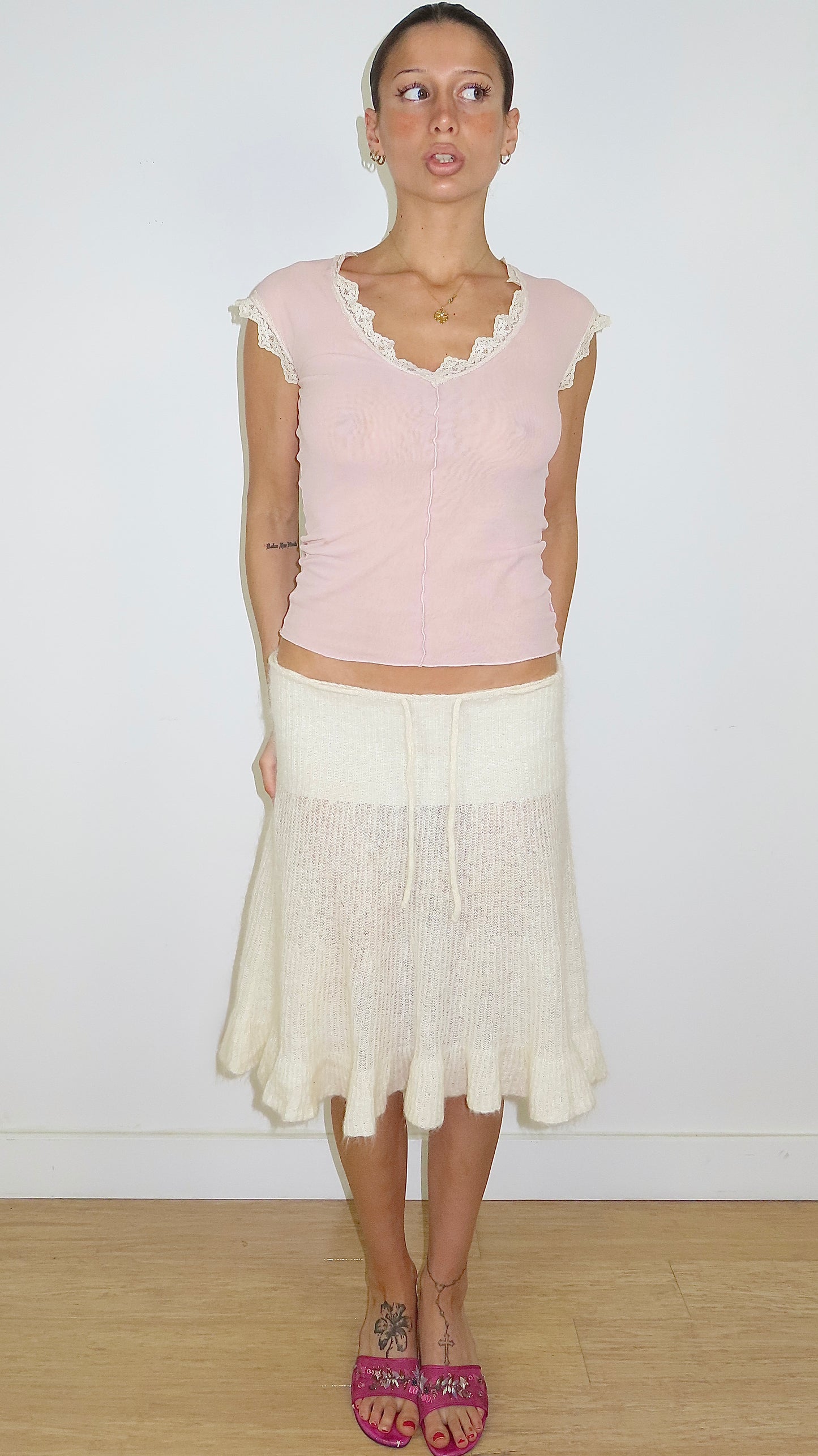 MORGAN DE TOI SHEER CAP SLEEVE BABY TEE/ EST. S