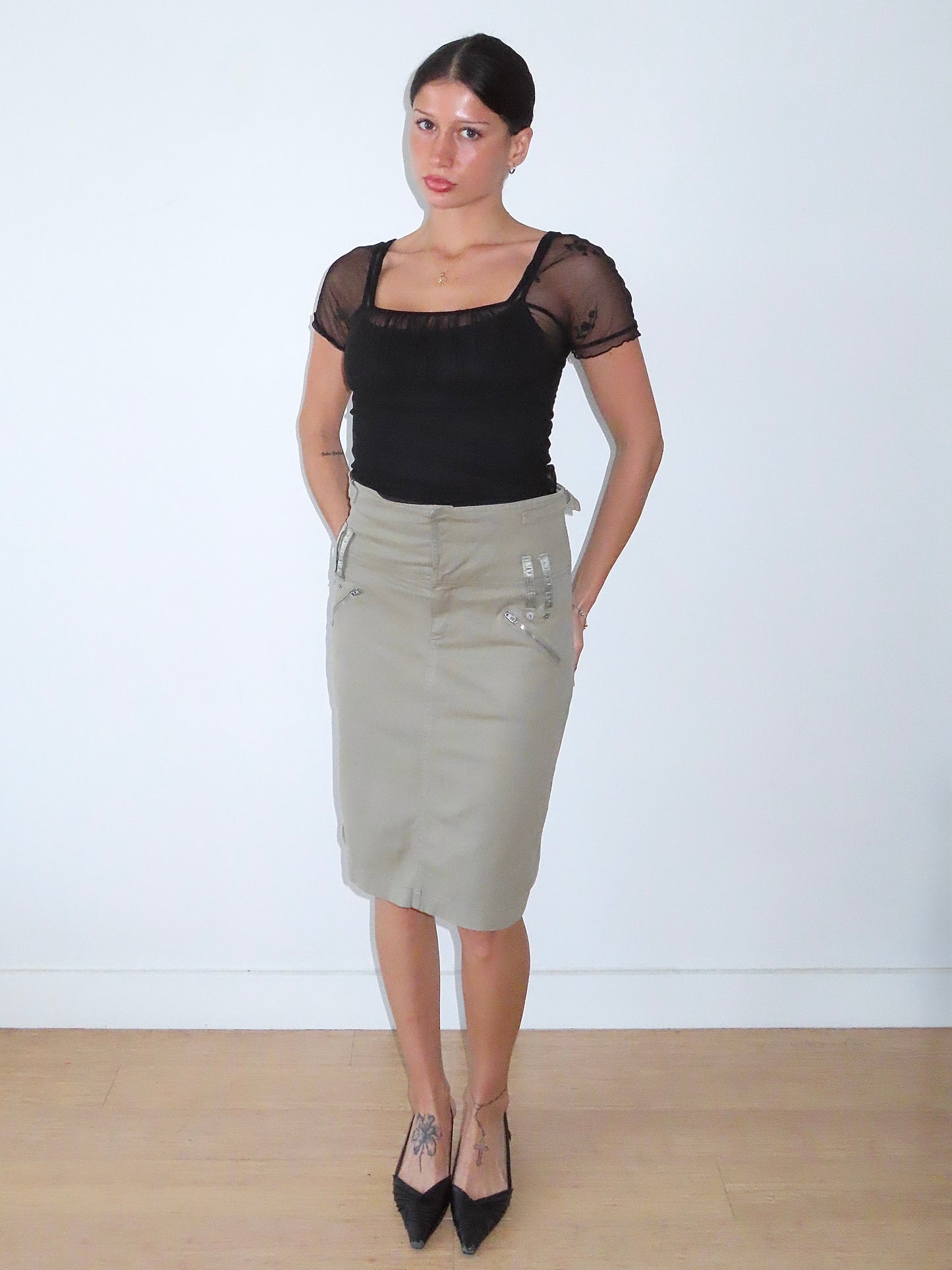 CALVIN KLEIN KHAKI MIDI SKIRT/ SZ 16