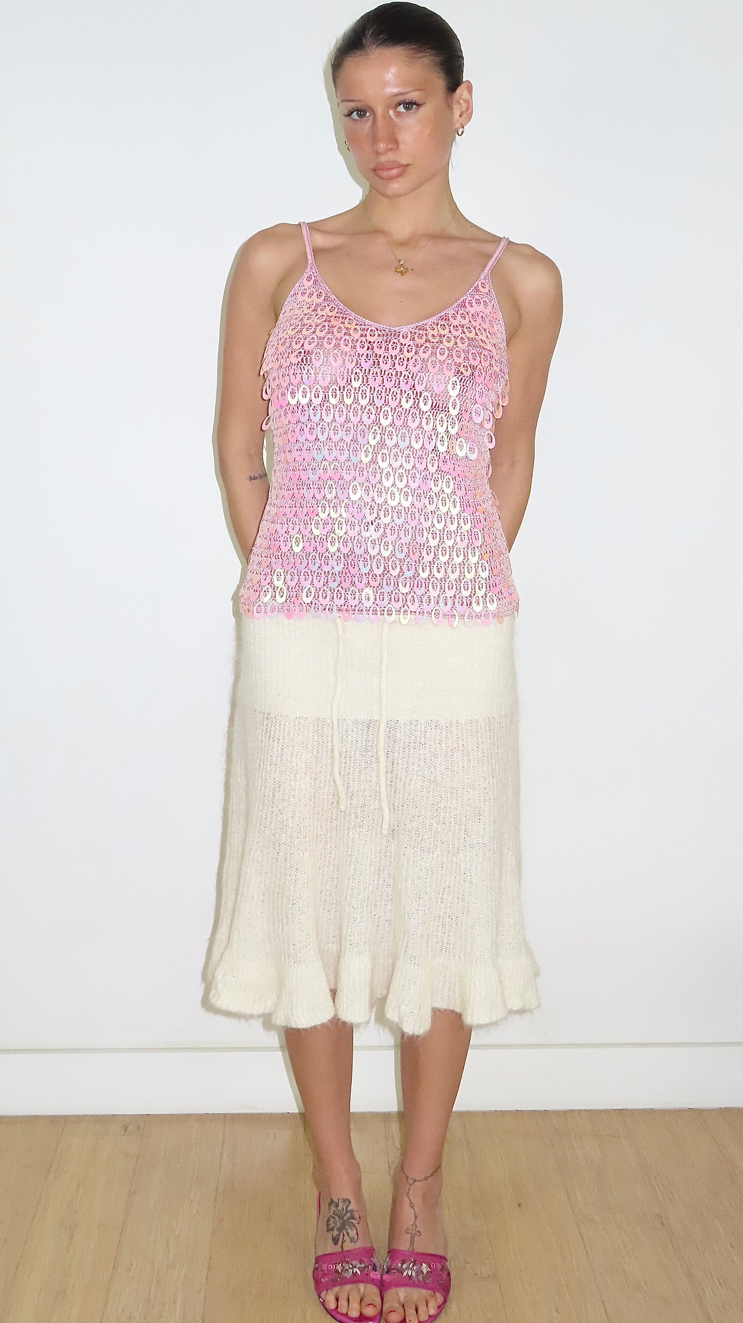 KNIT CROCHET SEQUIN CAMISOLE / EST. S