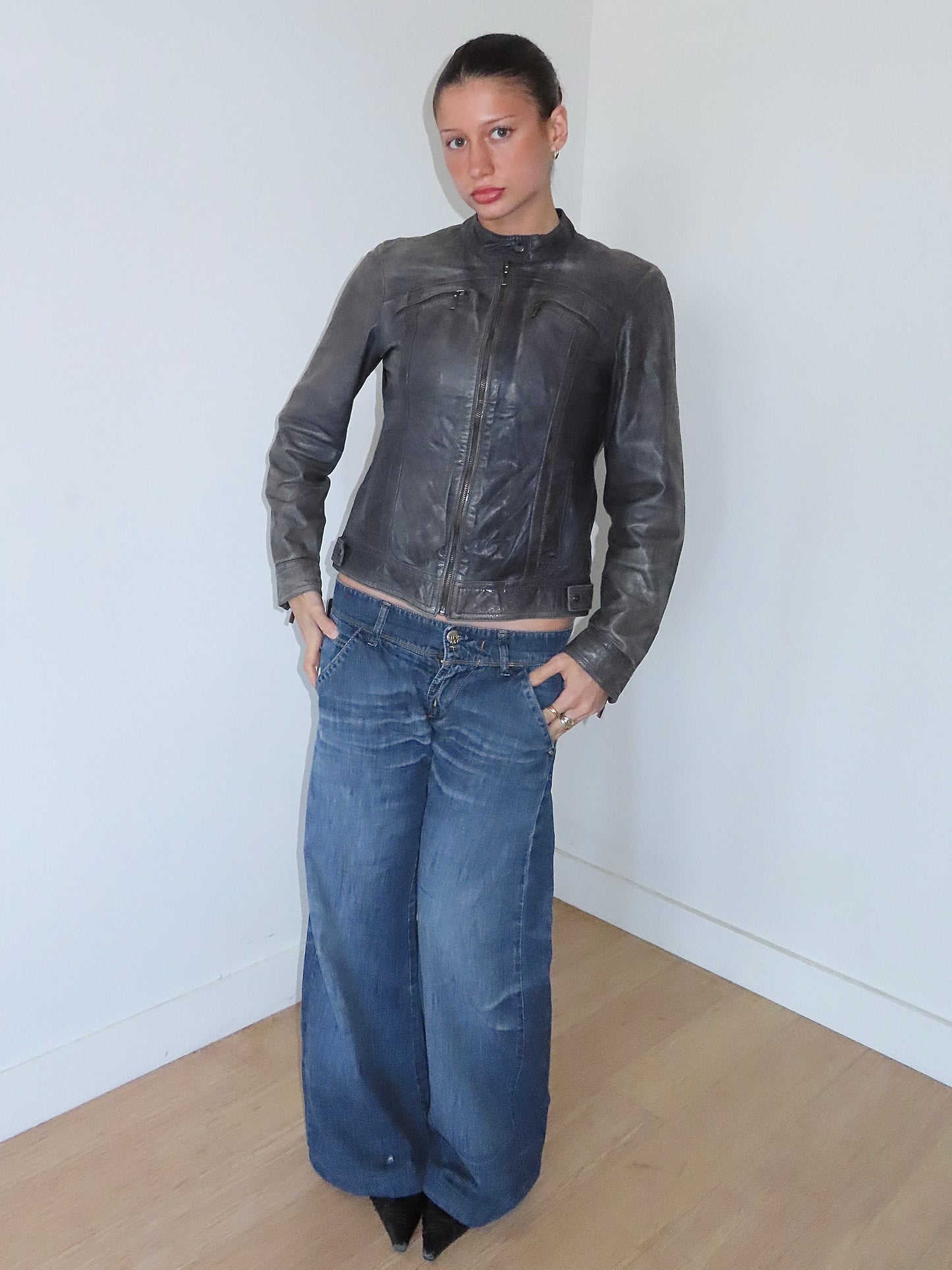 ESPRIT PATINA LEATHER JACKET / UK 16