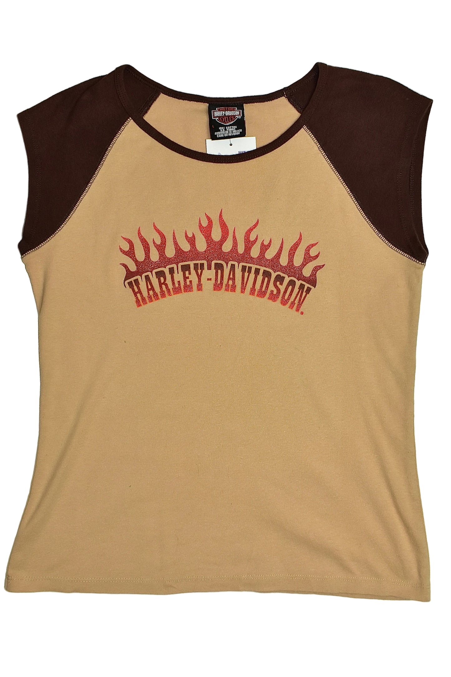 HARLEY DAVIDSON FLAME GLITTER CAP SLEEVE TANK / LARGE