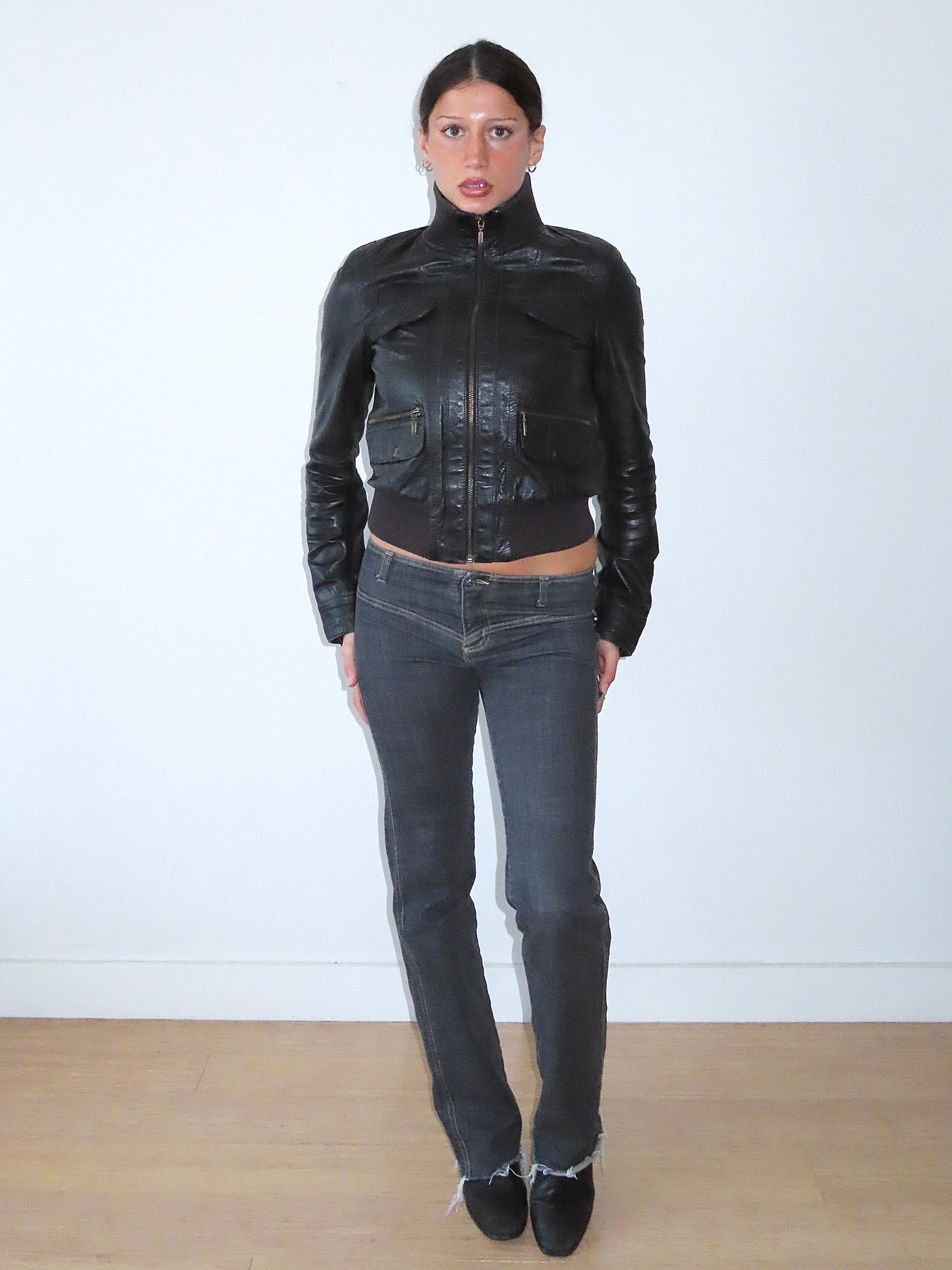 TRF BLACK LEATHER BOMBER JACKET / EURO MEDIUM