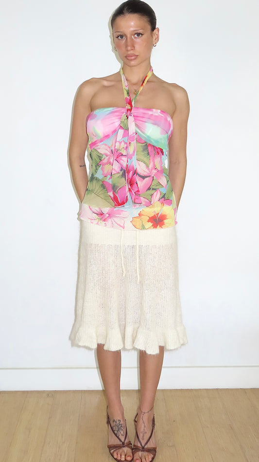 MORGAN DE TOI FLORAL HISBISCUS TIE HALTER / EST. S