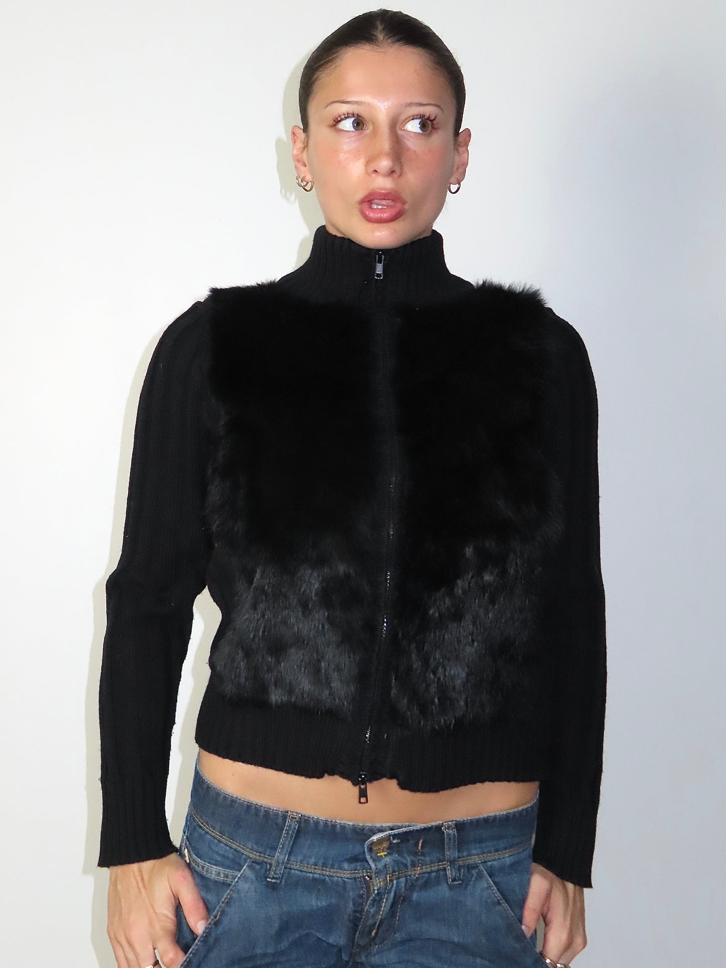 CINEMA CLUB RABBIT FUR RIBBED JACKET / MEDIUM