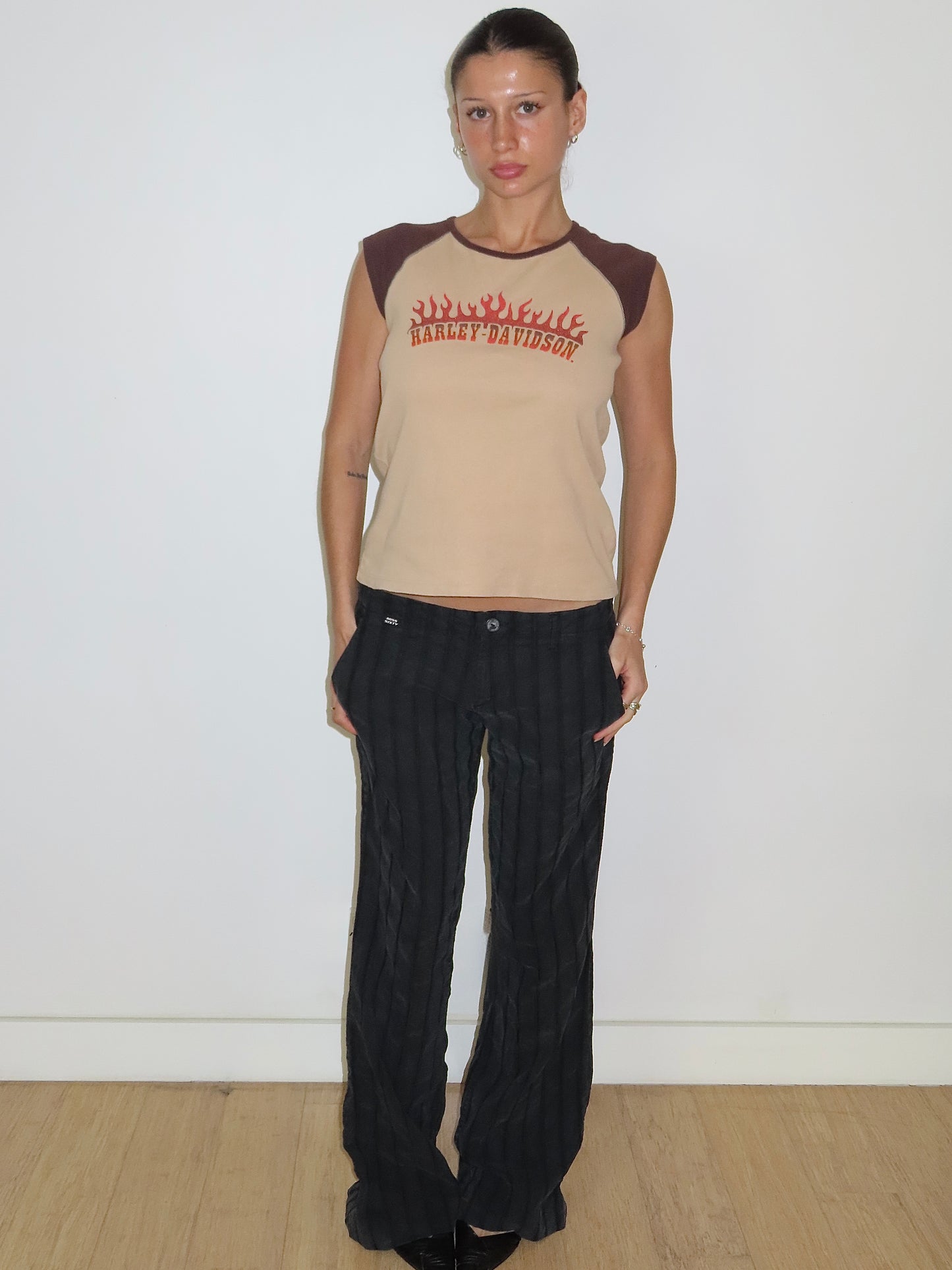HARLEY DAVIDSON FLAME GLITTER CAP SLEEVE TANK / LARGE